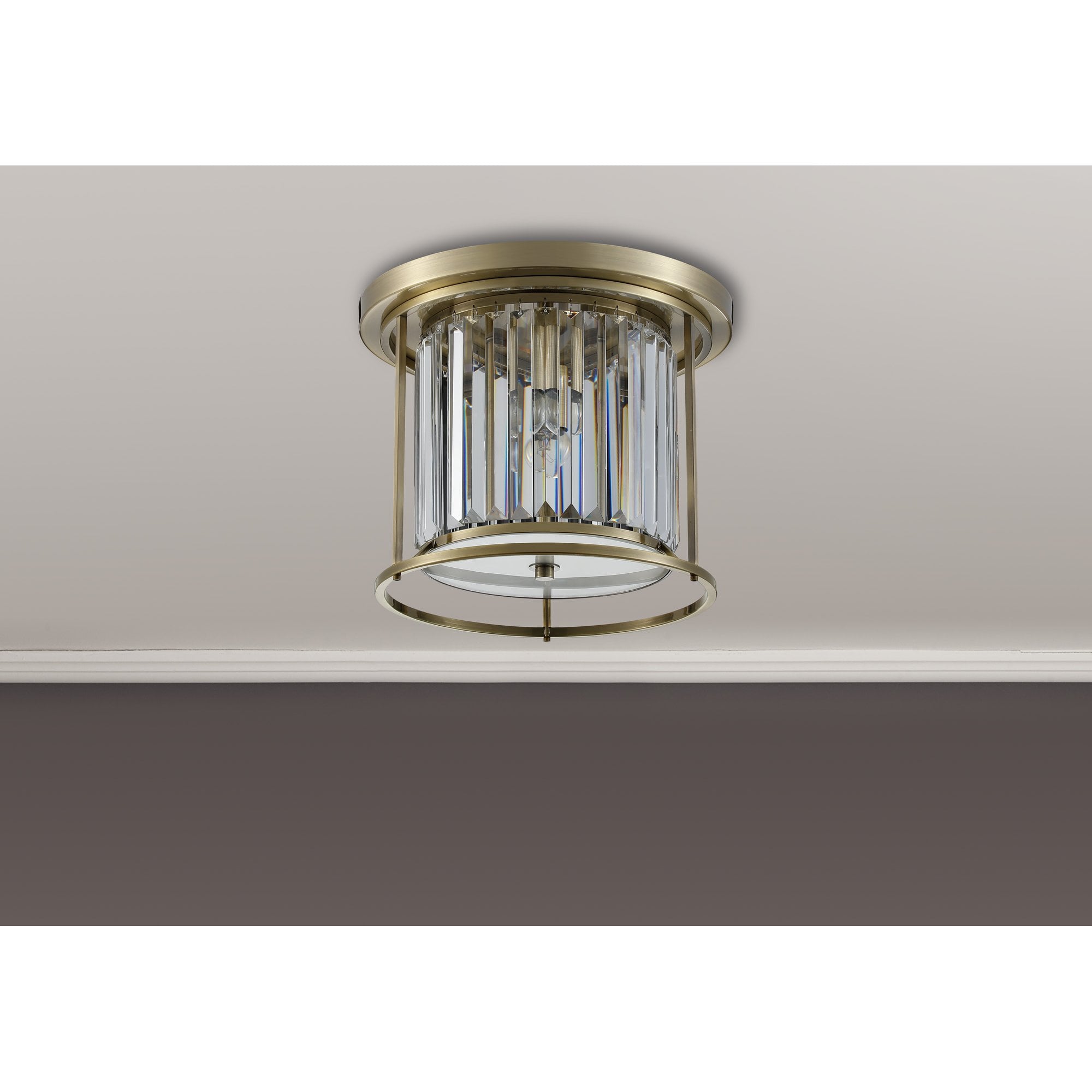 Fabula Oakhurst 3 Light Flush Light - Antique Brass & Clear Glass