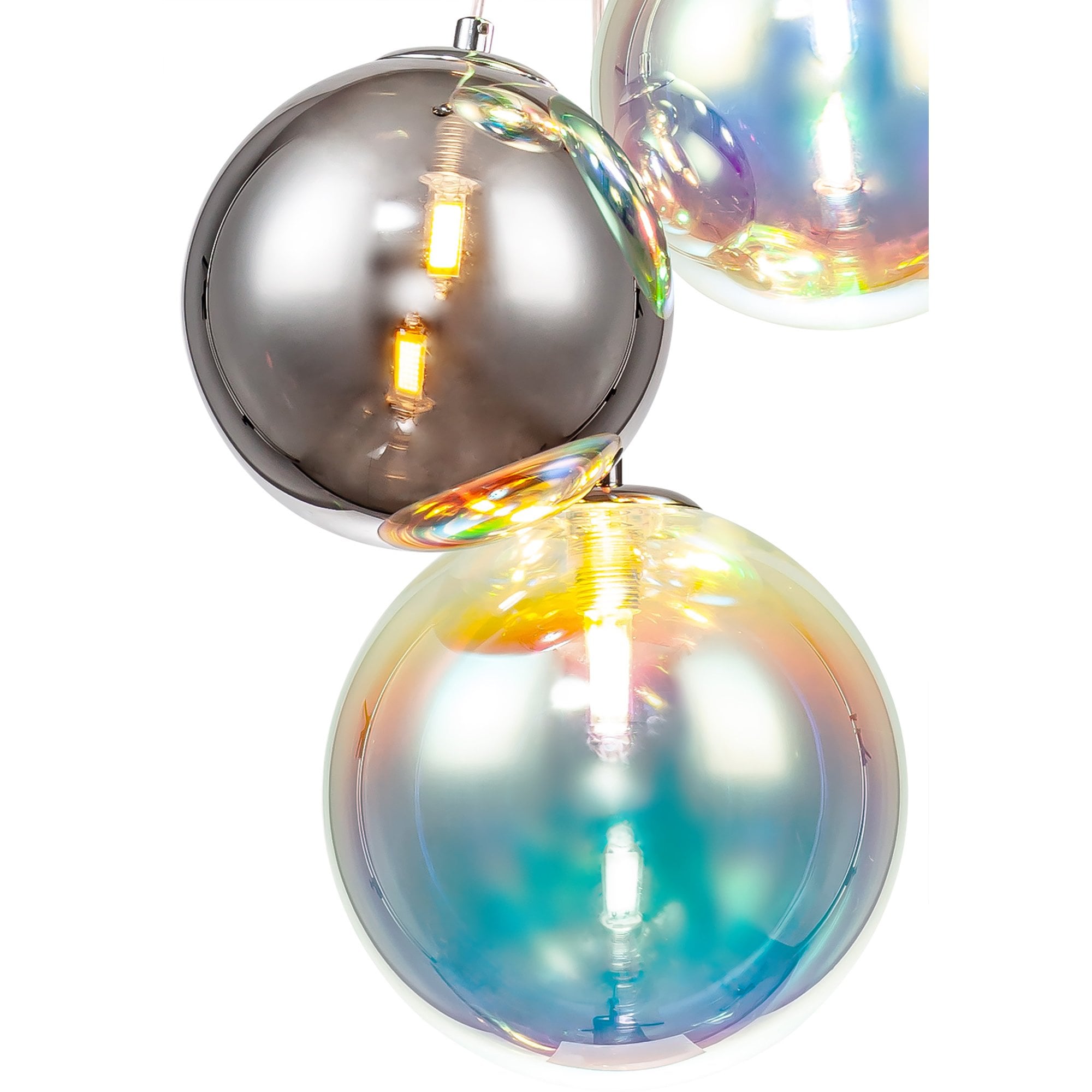 Fabula Roding 5 Light Pendant - Polished Chrome & Iridescent Glass