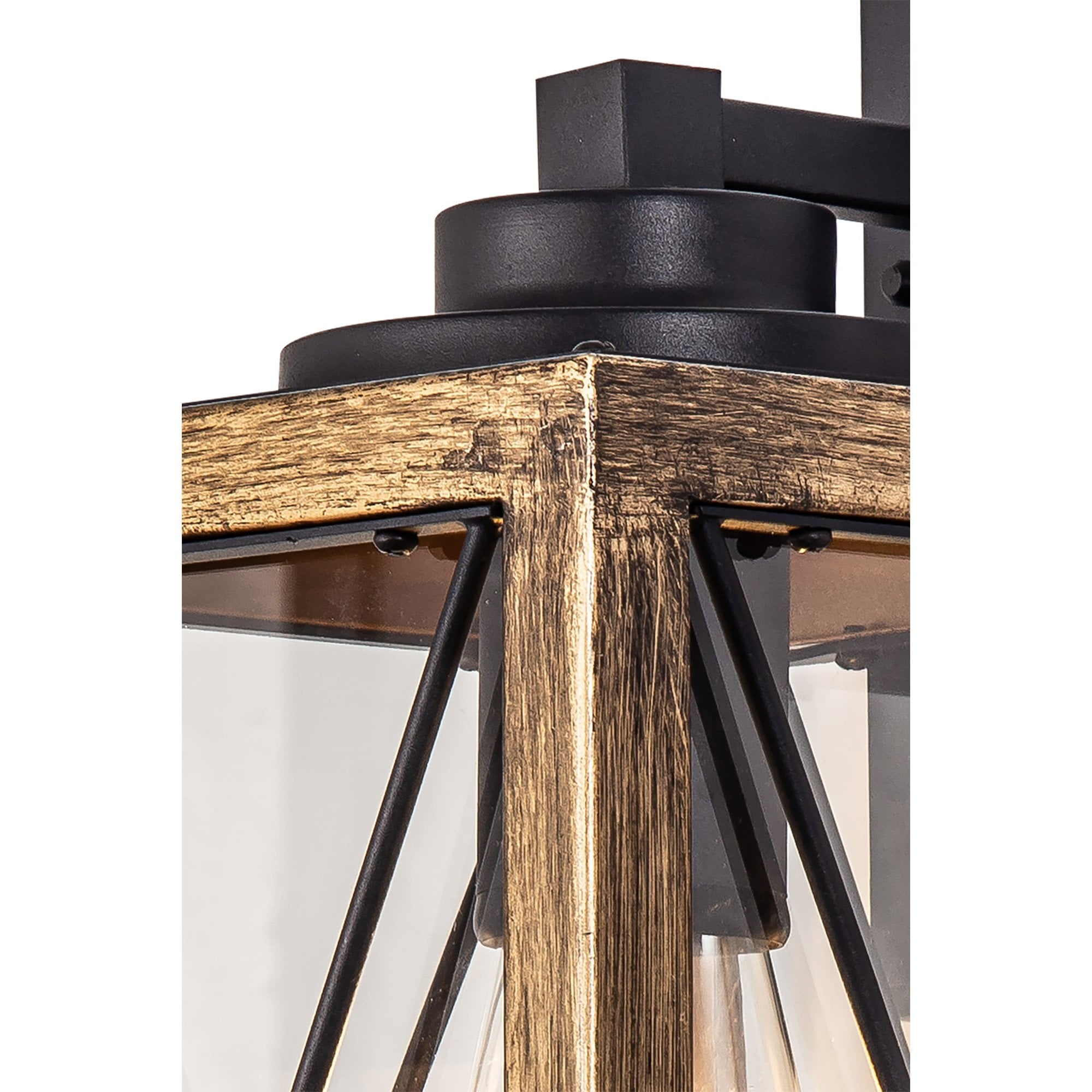Fabula Sandford Large Single Wall Lamp - Wood Effect, Black & Clear Glass - IP54