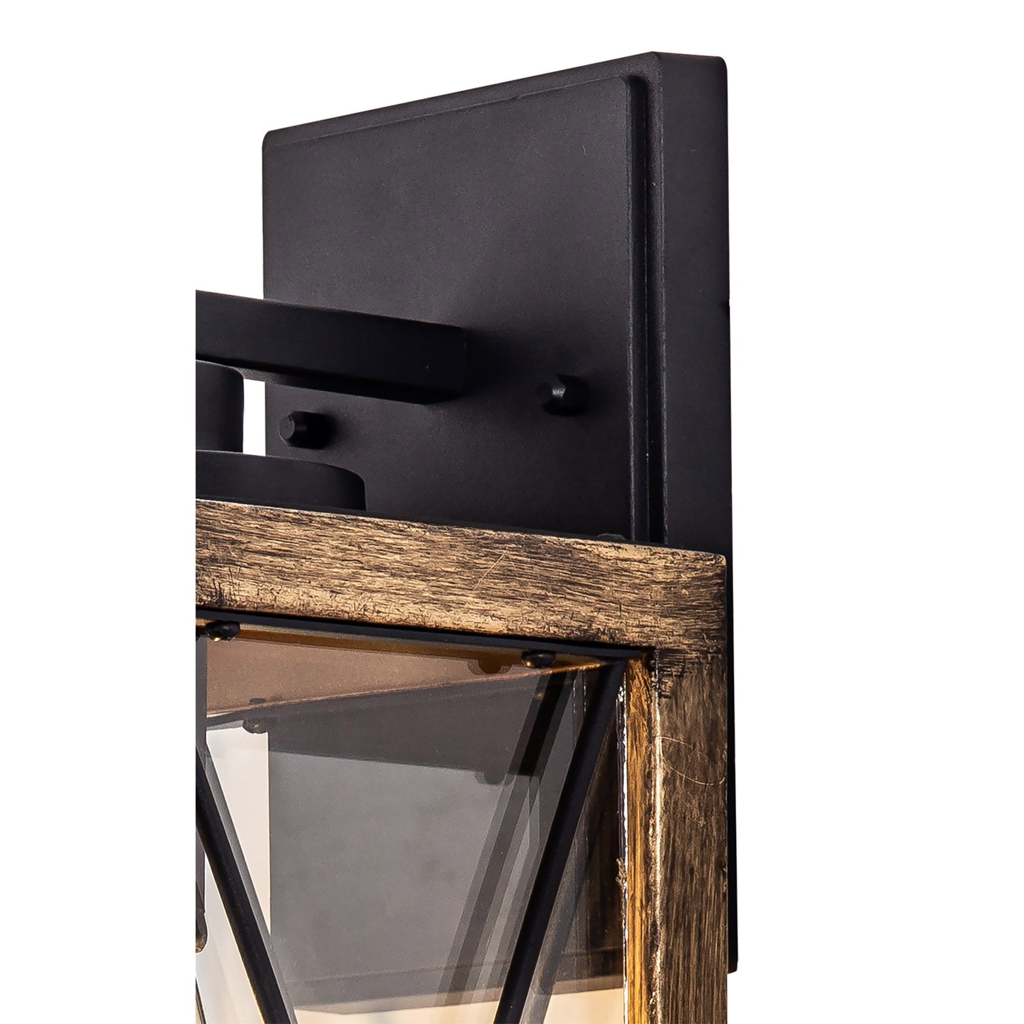 Fabula Sandford Large Single Wall Lamp - Wood Effect, Black & Clear Glass - IP54