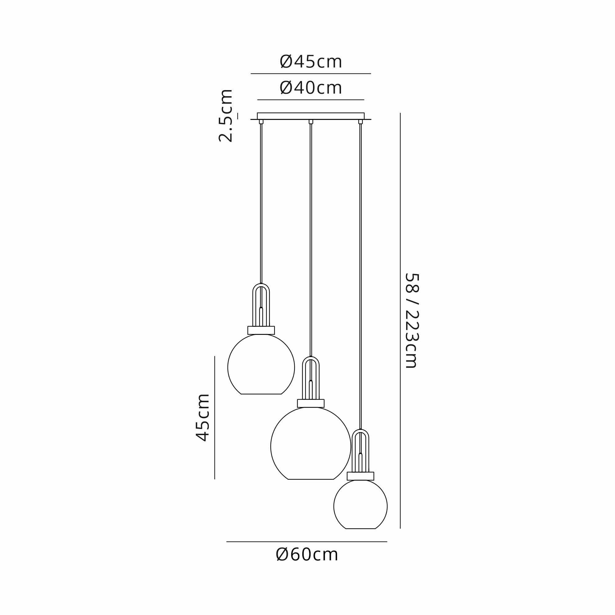 Fabula Springfield 3 Light Round Pendant - Mixed Glass Shades - Antique Silver & Smoked Fade Glass