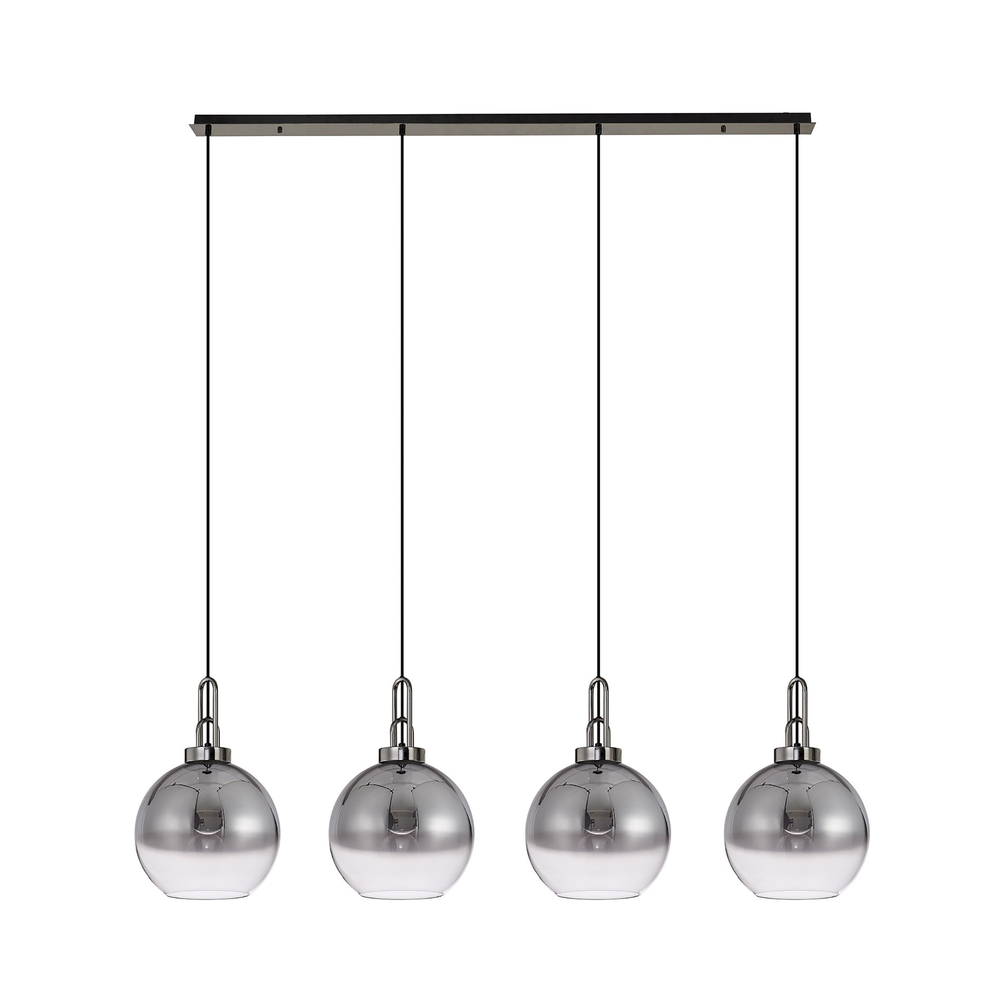 Fabula Springfield 4 Light Linear Pendant - 30cm Globe Glass Shades - Black Chrome & Smoked Fade Glass
