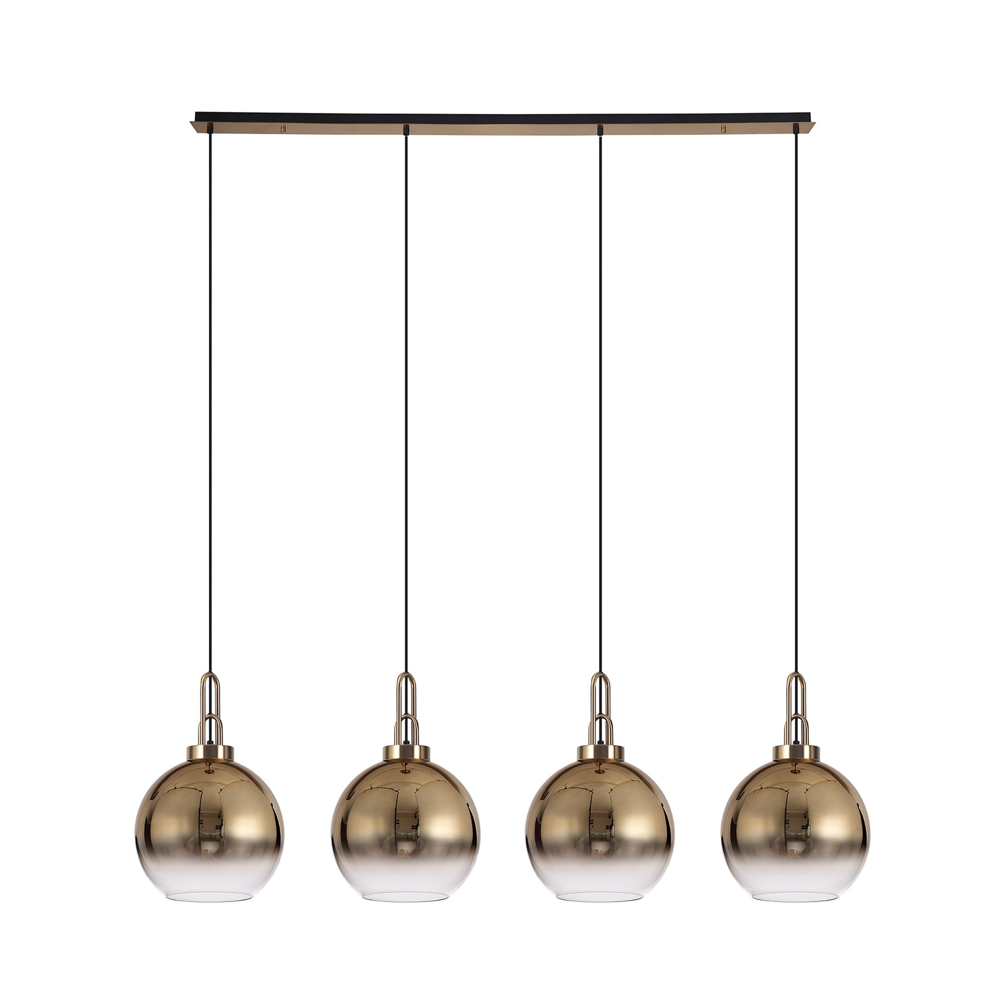 Fabula Springfield 4 Light Linear Pendant - 30cm Globe Glass Shades - Brass Gold & Brass Gold Fade Glass