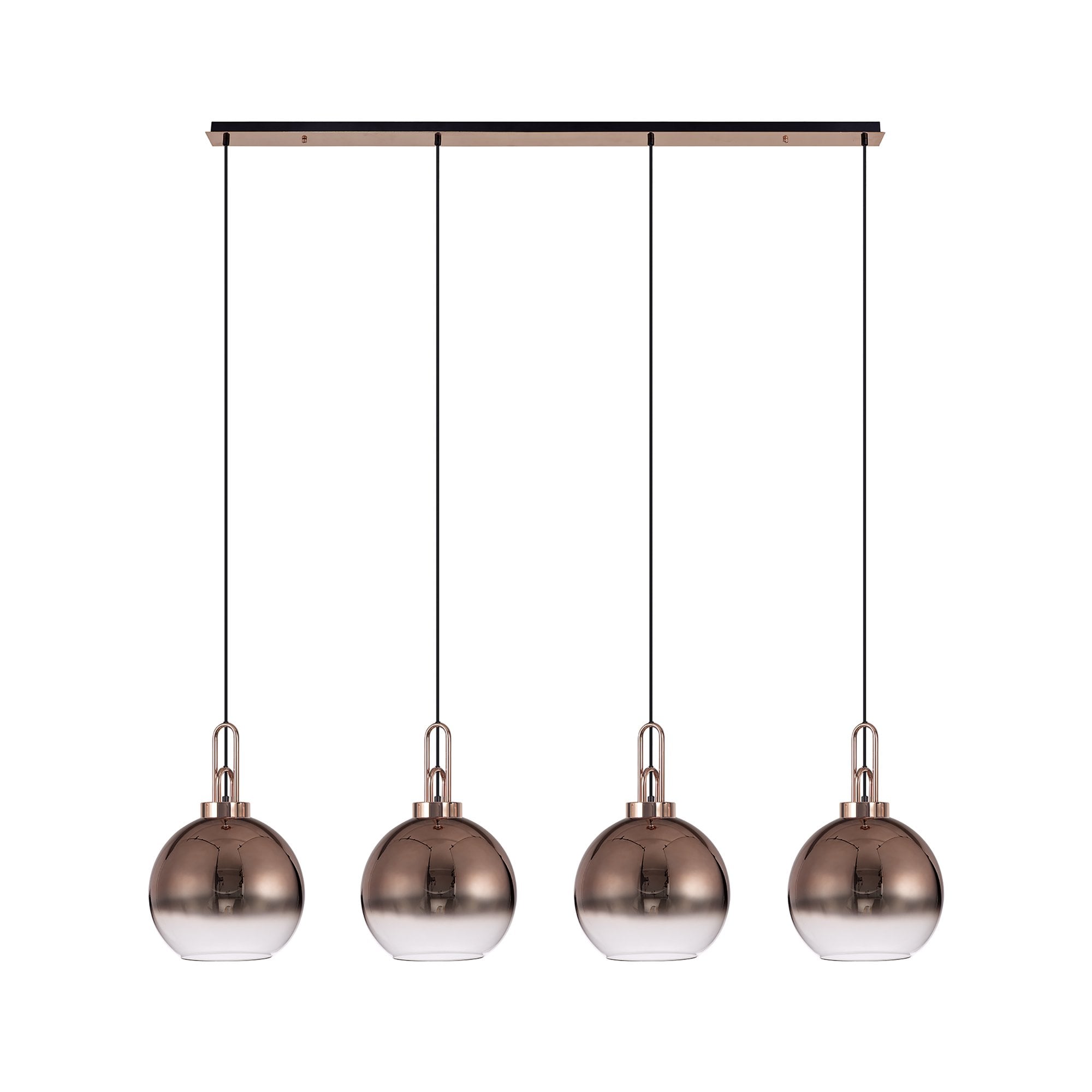 Fabula Springfield 4 Light Linear Pendant - 30cm Globe Glass Shades - Copper & Copper Fade Glass