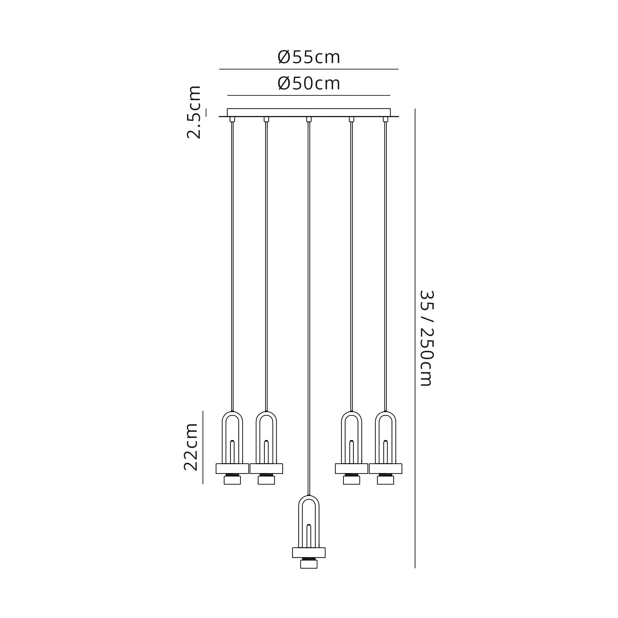 Fabula Springfield 5 Light Round Suspension Kit - Matt Black - Frame Only