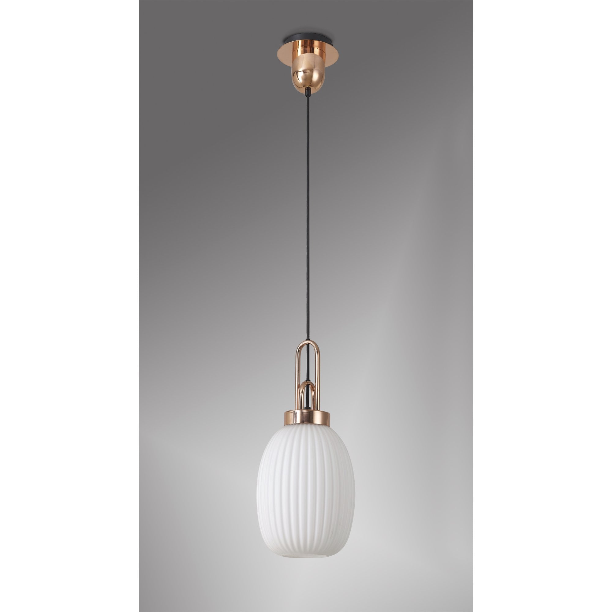Fabula Springfield Single Pendant - 20cm Almond Ribbed Glass Shade - Copper & Opal Glass