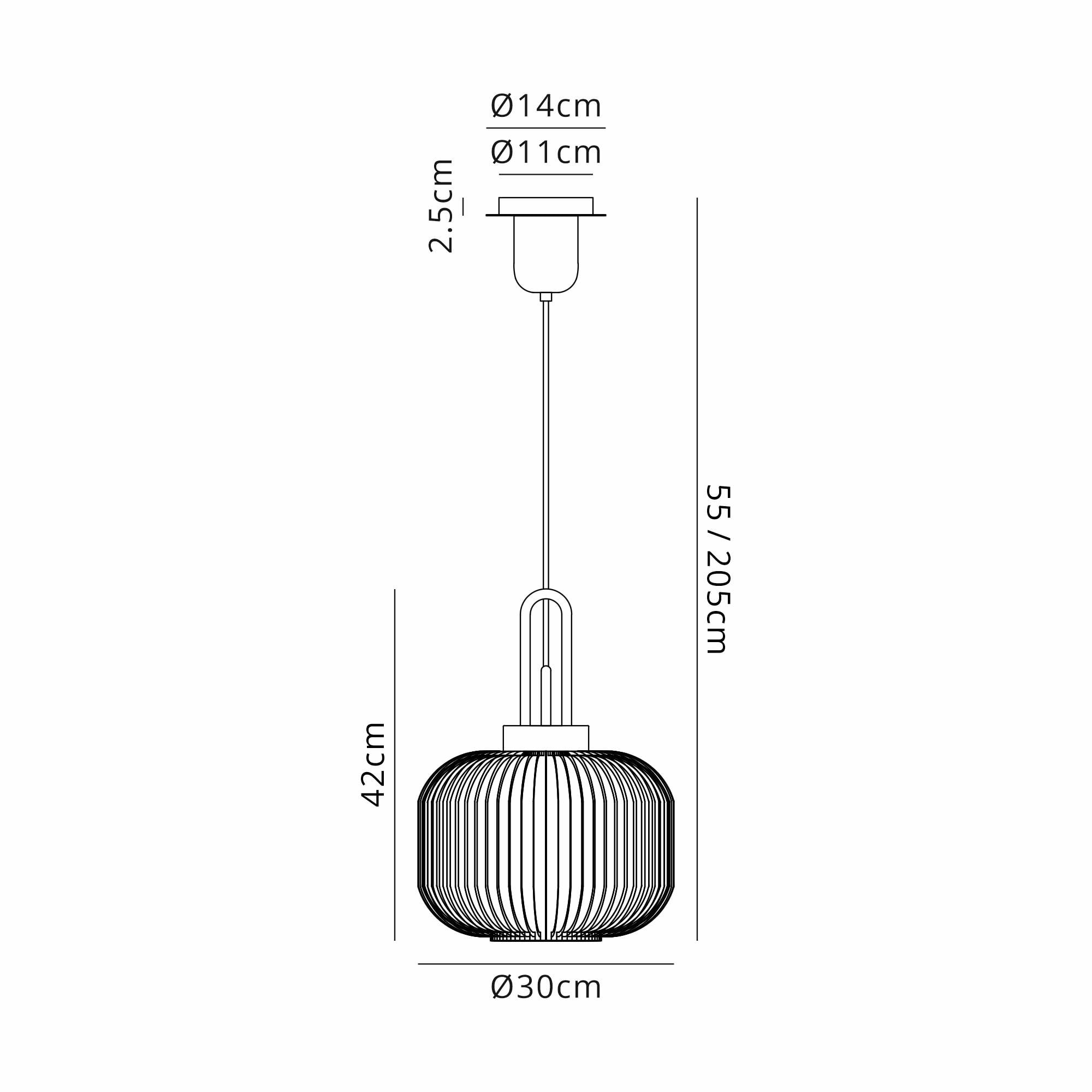 Fabula Springfield Single Pendant - 30cm Pumpkin Shaped Ribbed Glass Shade - Copper & Champagne Glass