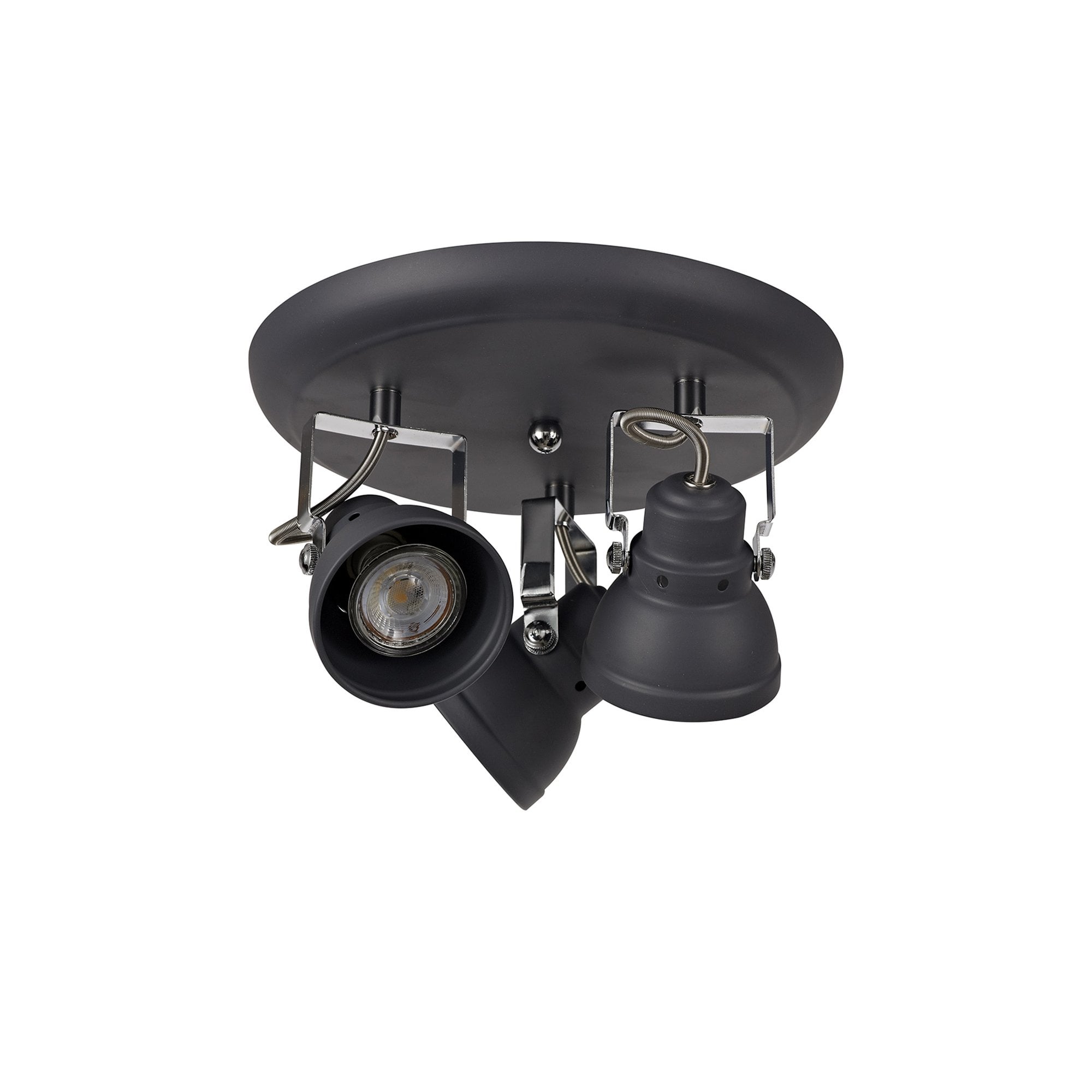 Fabula Thistle 3 Light Adjustable Round Spotlight - Matt Grey & Polished Chrome