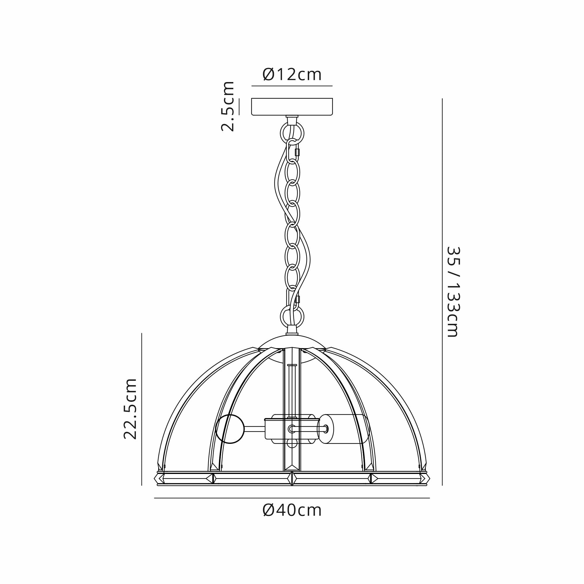 Fabula Woodford Medium 3 Light Dome Pendant - Polished Nickel