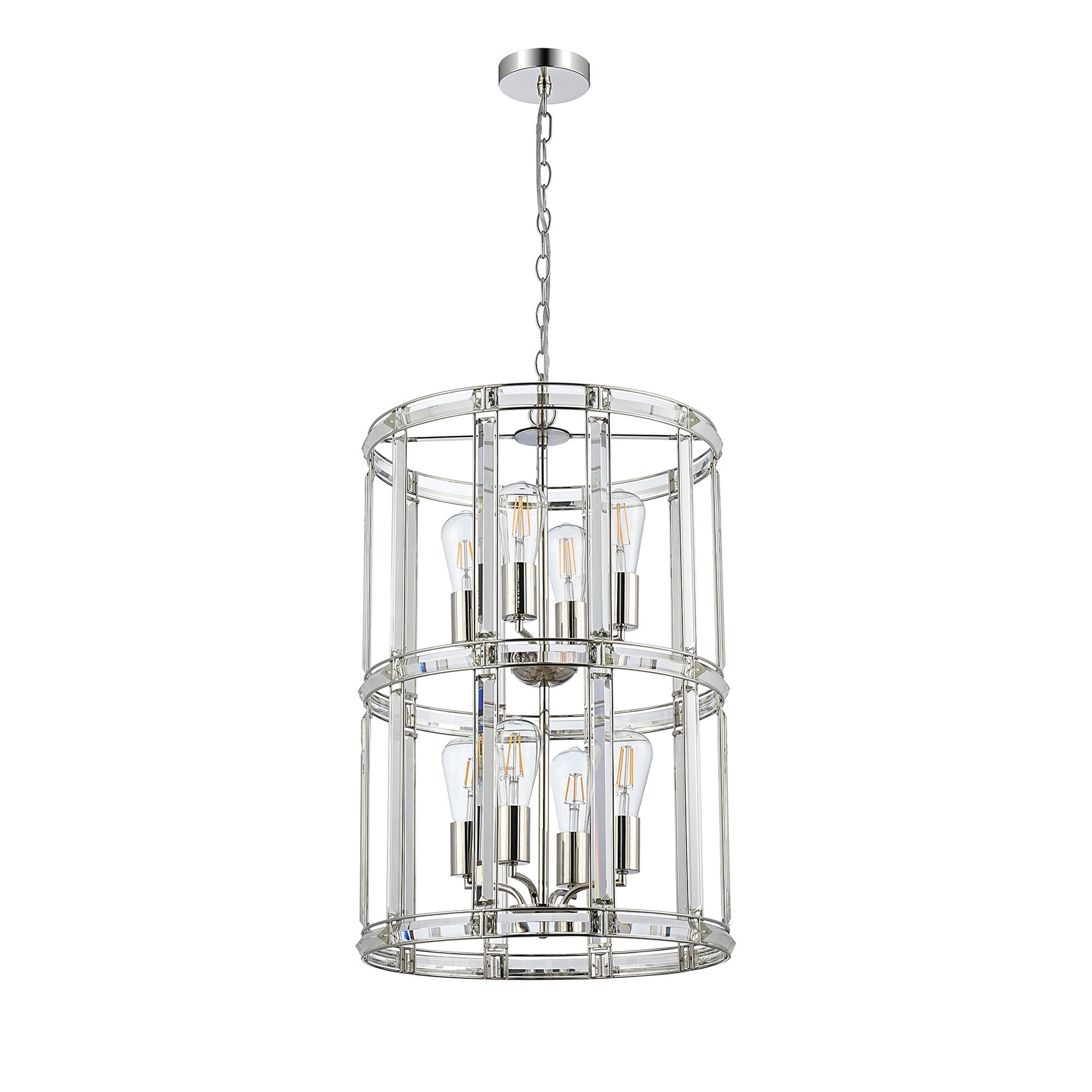 Fabula Woodford Medium 8 Light Round Column Pendant - Polished Nickel