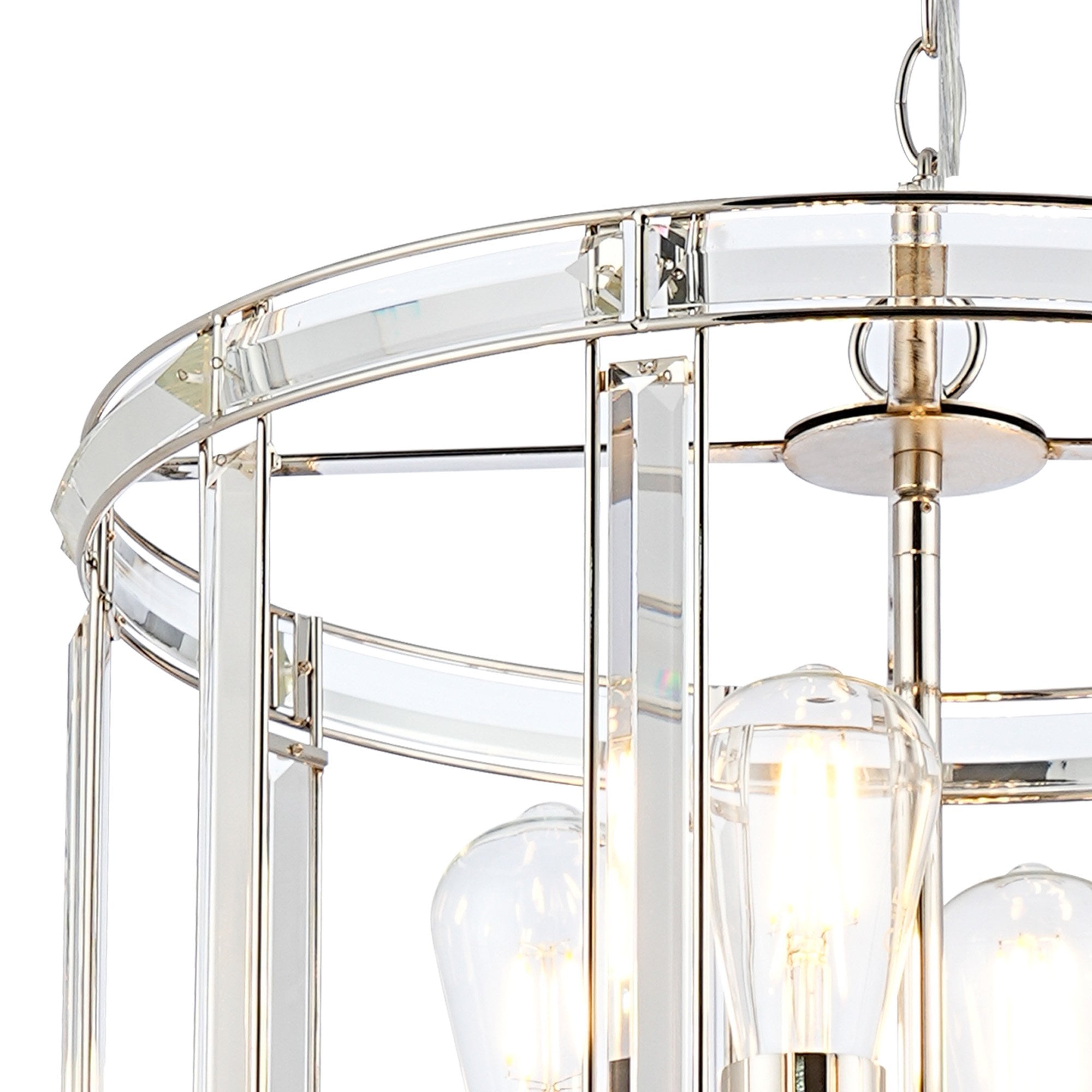 Fabula Woodford Medium 8 Light Round Column Pendant - Polished Nickel