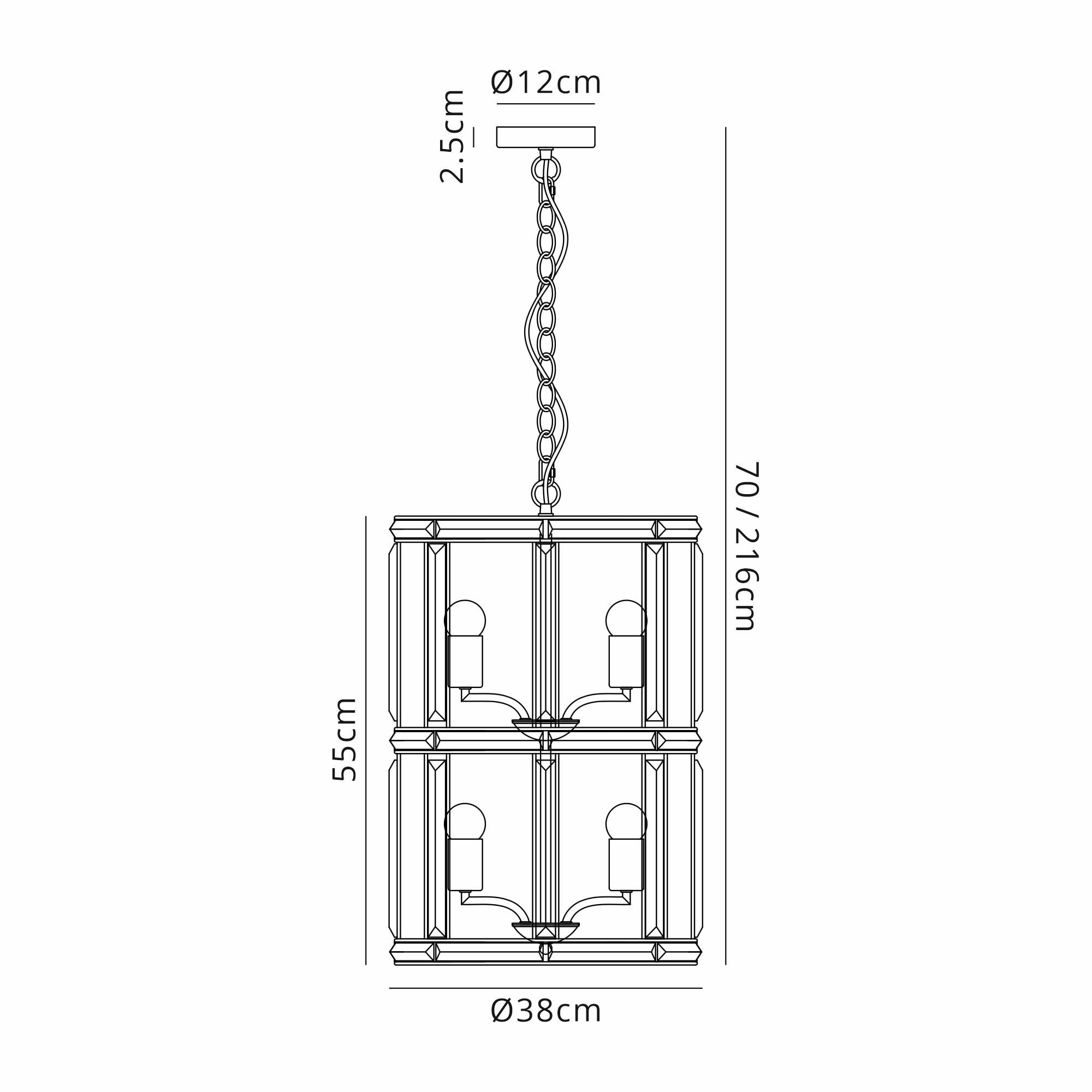 Fabula Woodford Small 6 Light Round Column Pendant - Polished Nickel