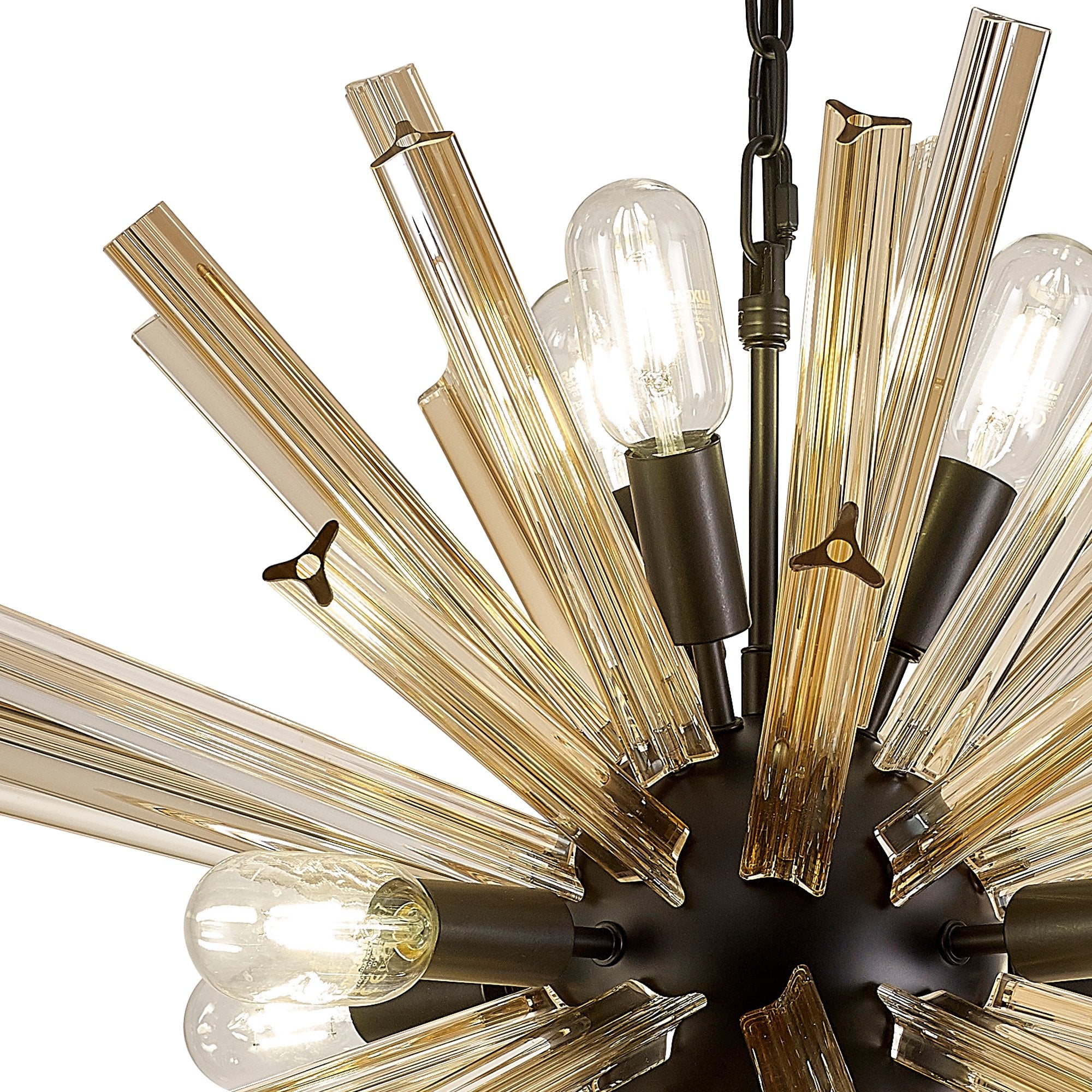 Fabula Wordworth 10 Light Round Pendant - Matt Black & Champagne Gold Glass