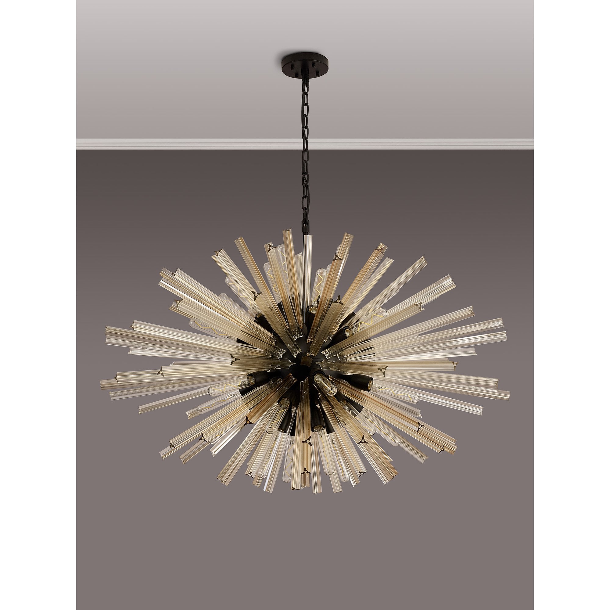 Fabula Wordworth 32 Light Oval Pendant - Matt Black & Champagne Glass
