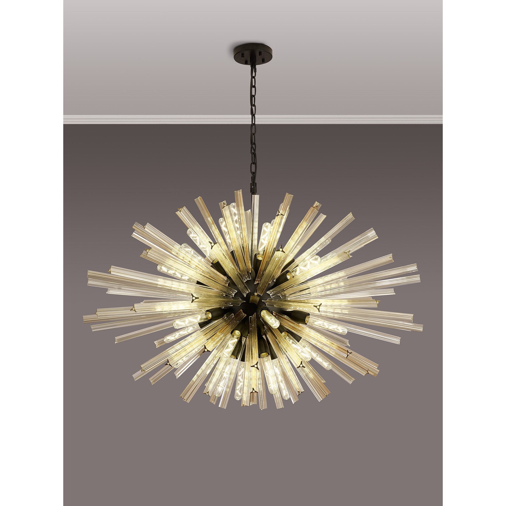 Fabula Wordworth 32 Light Oval Pendant - Matt Black & Champagne Glass