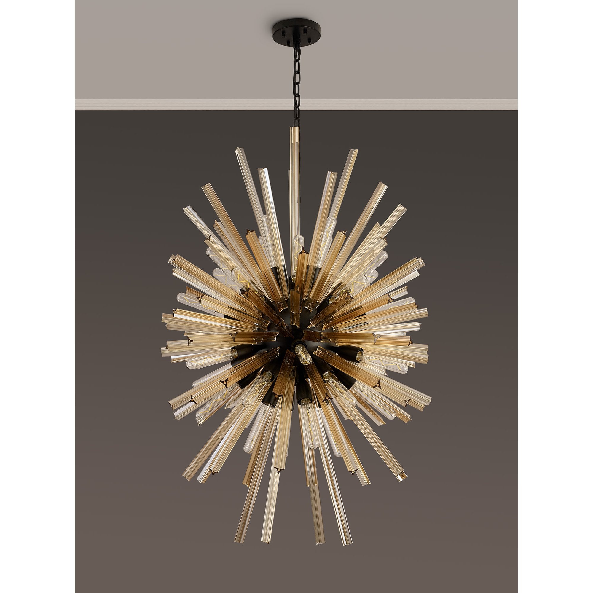Fabula Wordworth 32 Light Vertical Oval Pendant - Matt Black & Champagne Glass