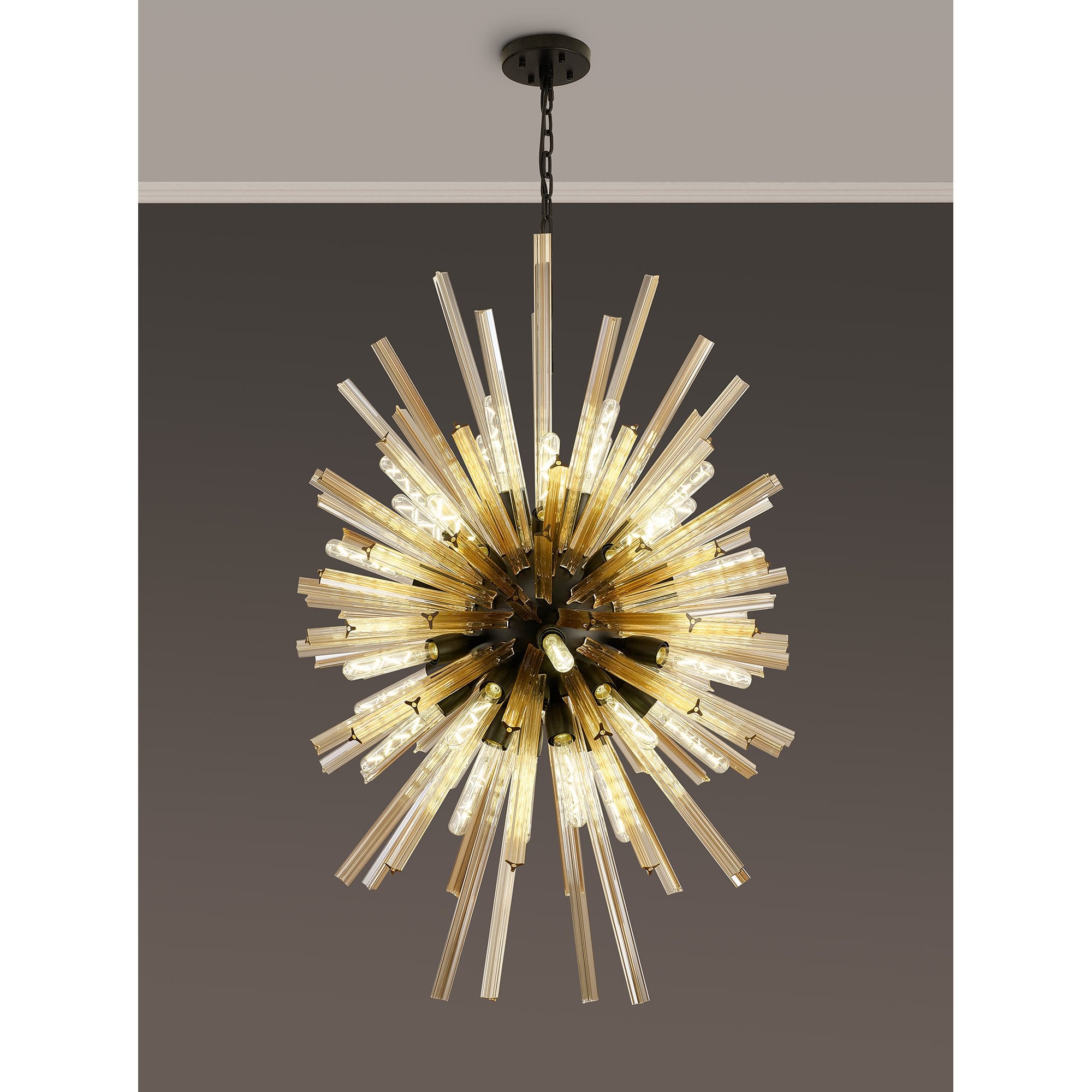 Fabula Wordworth 32 Light Vertical Oval Pendant - Matt Black & Champagne Glass