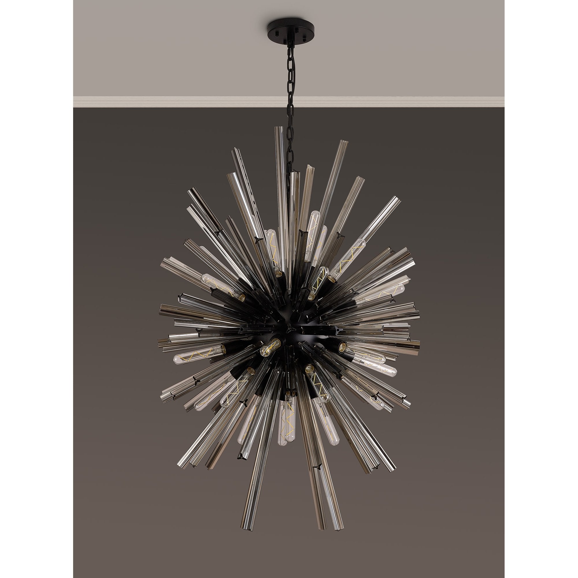 Fabula Wordworth 32 Light Vertical Oval Pendant - Matt Black & Smoke Glass