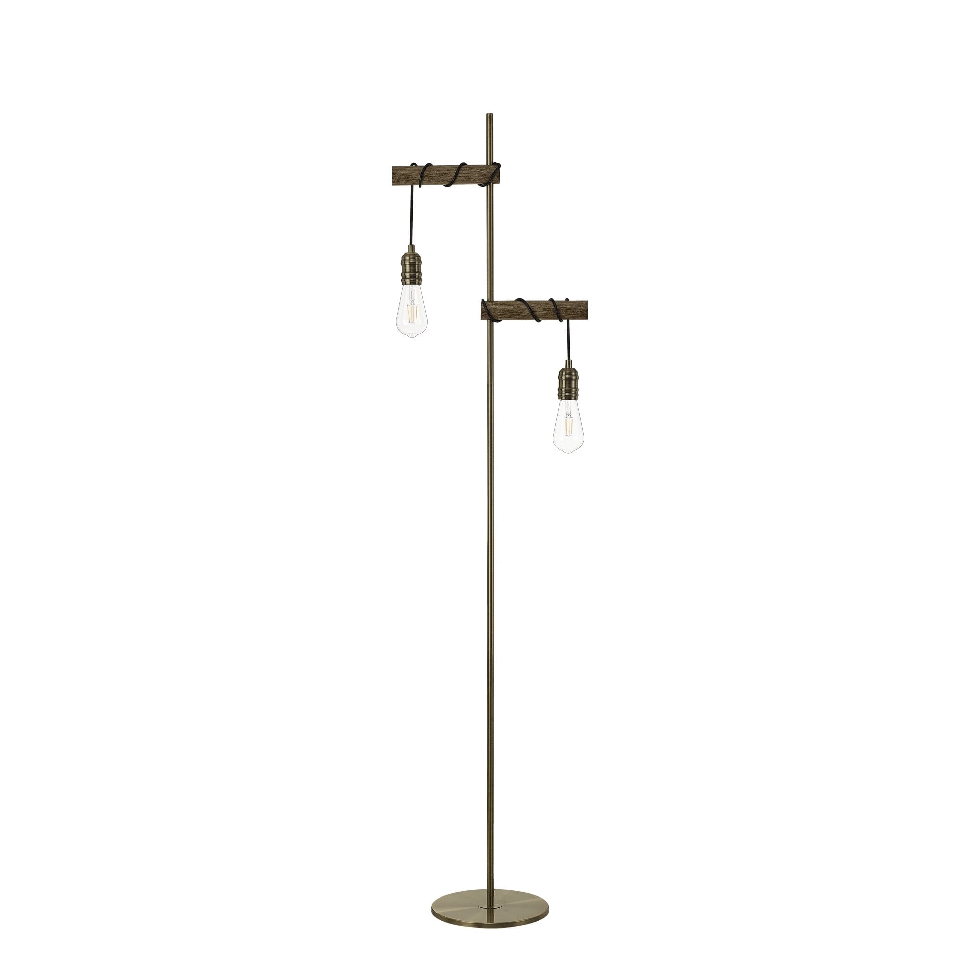 Fabula York 2 Light Floor Lamp - Medium Oak & Antique Brass