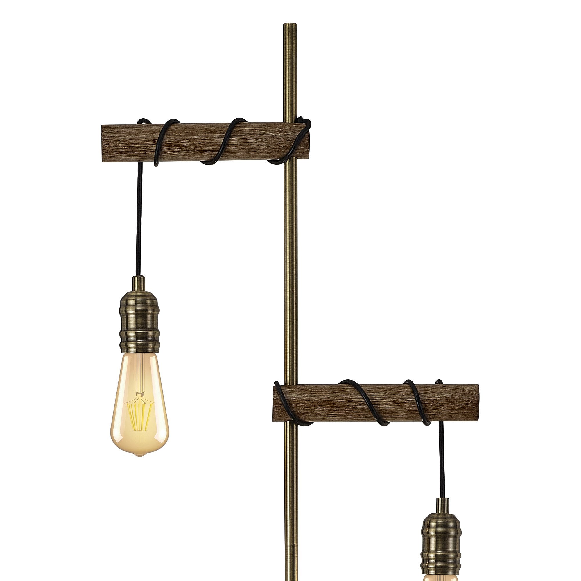 Fabula York 2 Light Floor Lamp - Medium Oak & Antique Brass