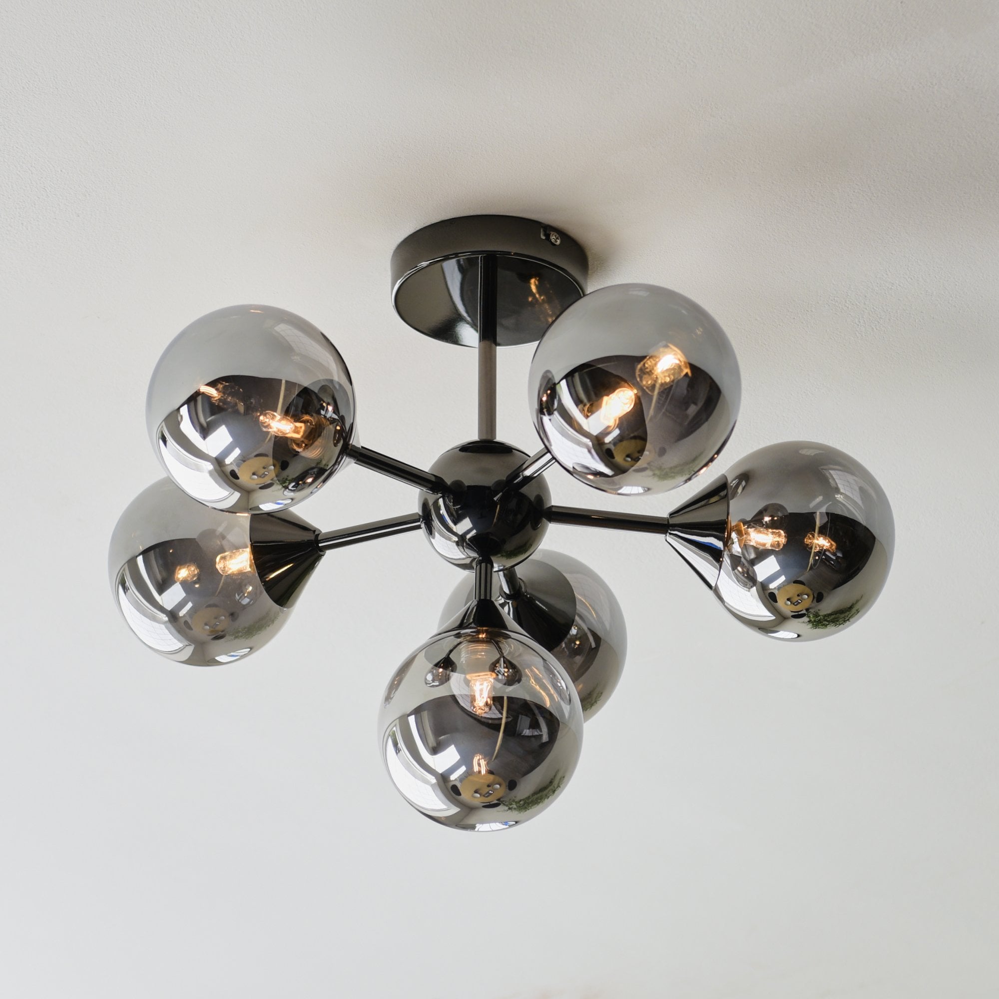 Endon Oscar 6 Light Semi-Flush Fitting - Black Chrome Plate & Smoked Mirror Glass