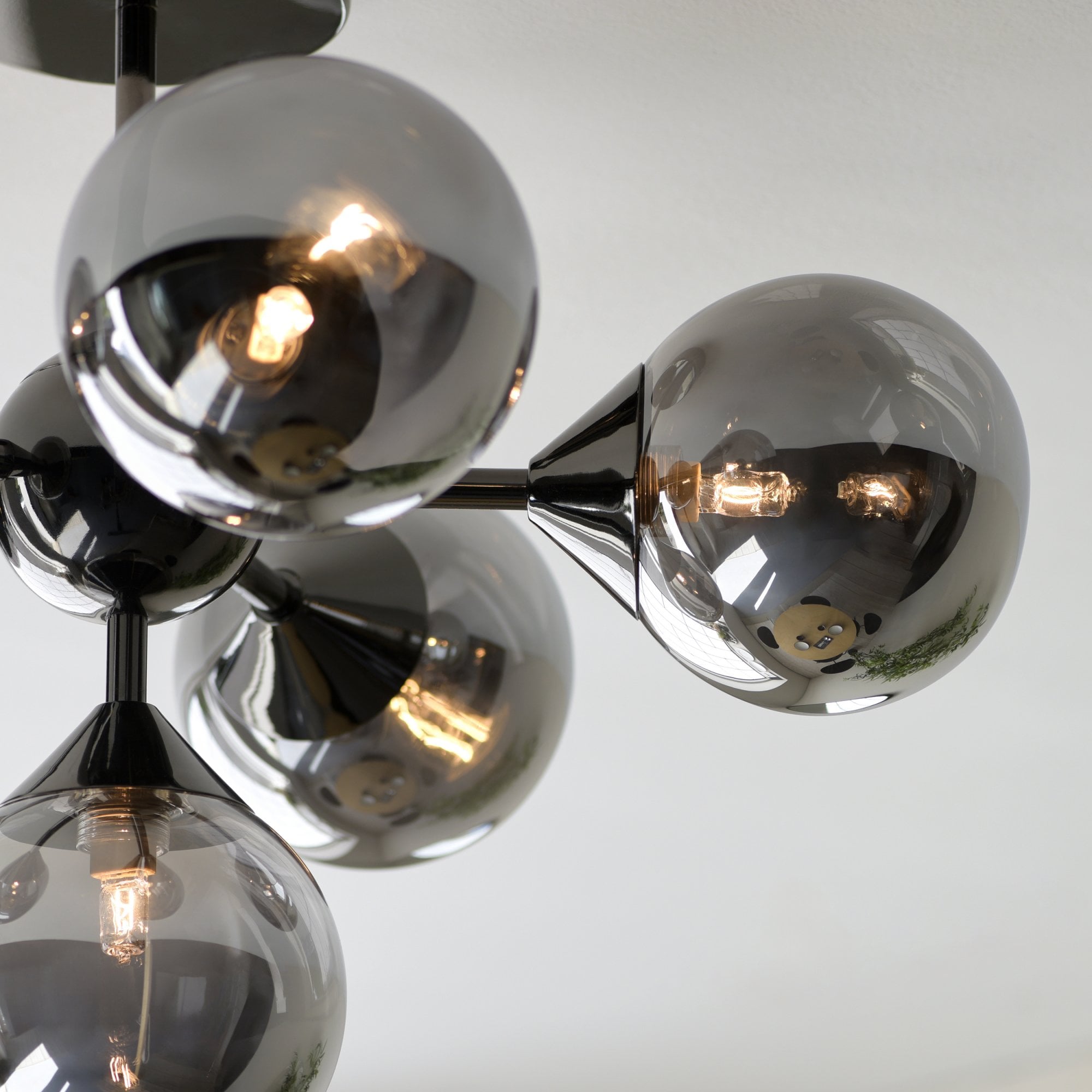 Endon Oscar 6 Light Semi-Flush Fitting - Black Chrome Plate & Smoked Mirror Glass