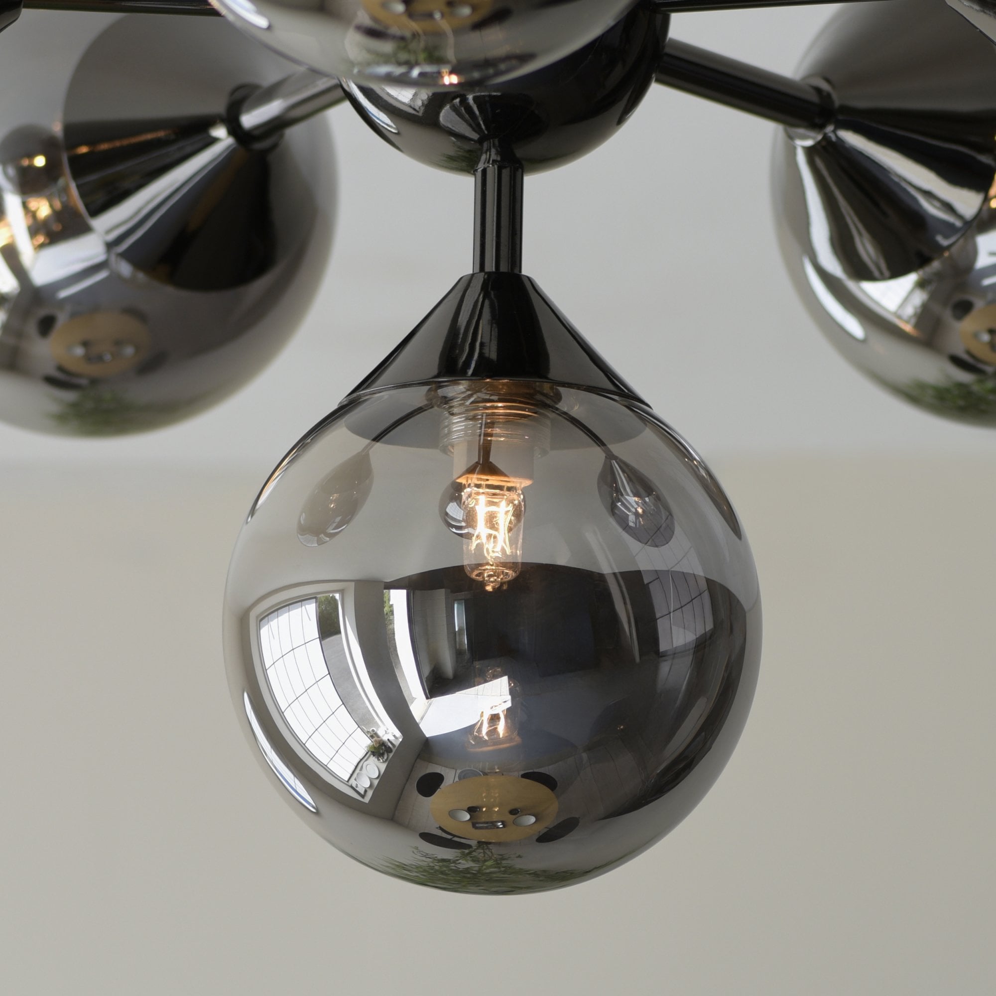 Endon Oscar 6 Light Semi-Flush Fitting - Black Chrome Plate & Smoked Mirror Glass