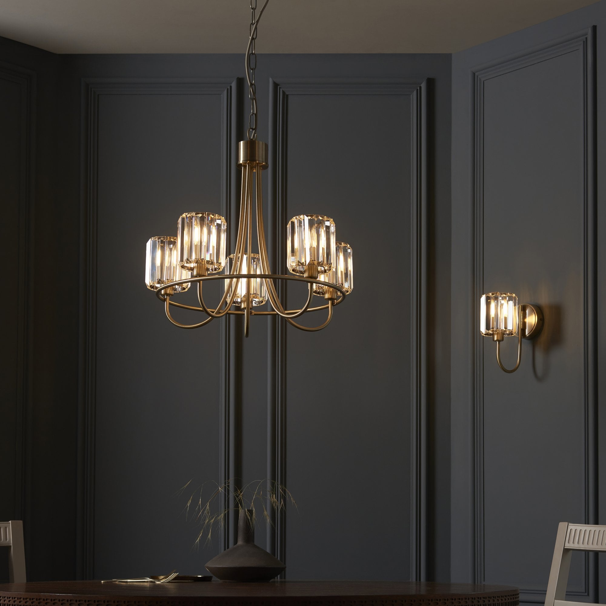 Endon Berenice 5 Light Pendant - Antique Brass Plate & Clear Glass