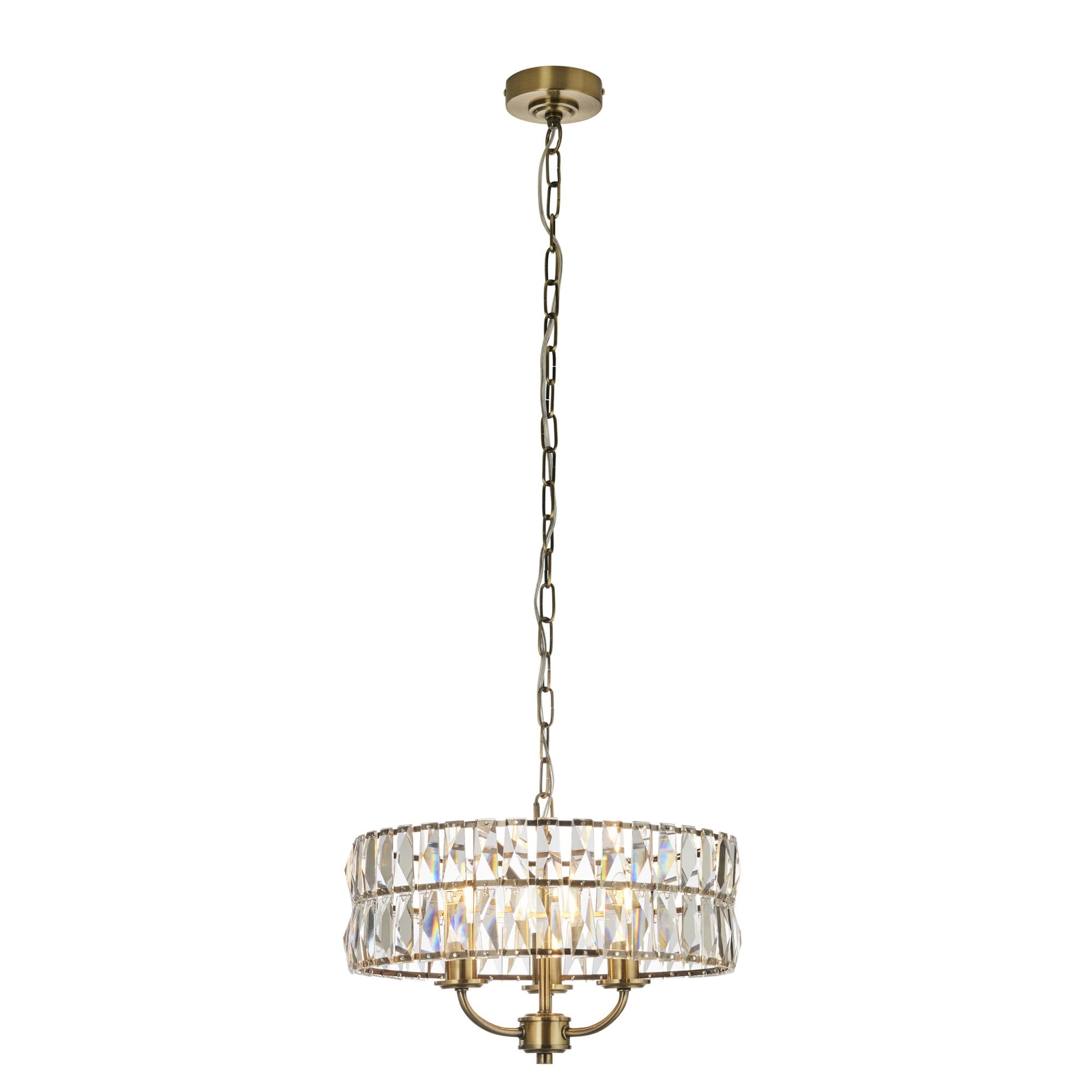 Endon Clifton 3 Light Pendant - Antique Brass Plate & Clear Crystal Glass