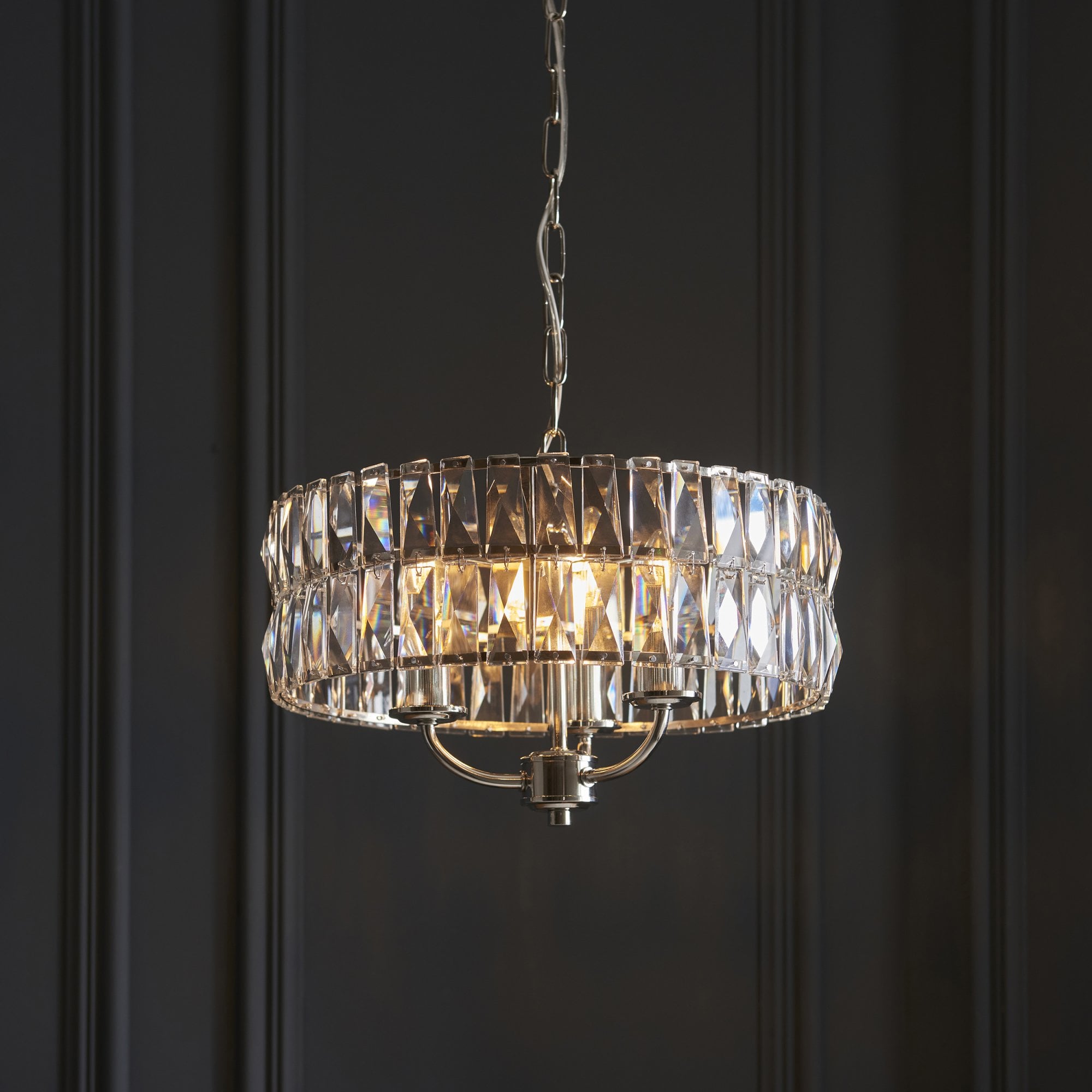 Endon Clifton 3 Light Pendant - Bright Nickel Plate & Clear Crystal Glass