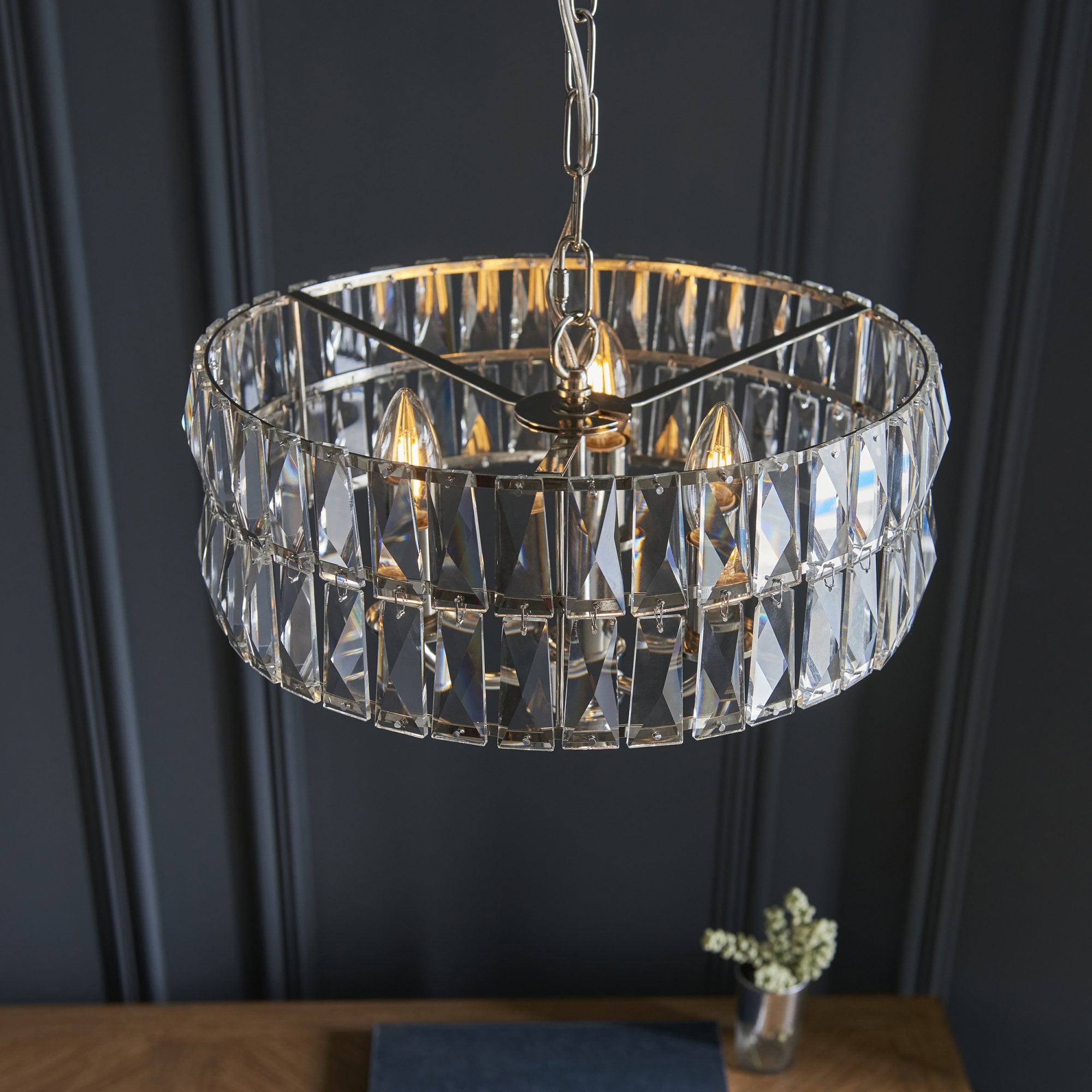 Endon Clifton 3 Light Pendant - Bright Nickel Plate & Clear Crystal Glass