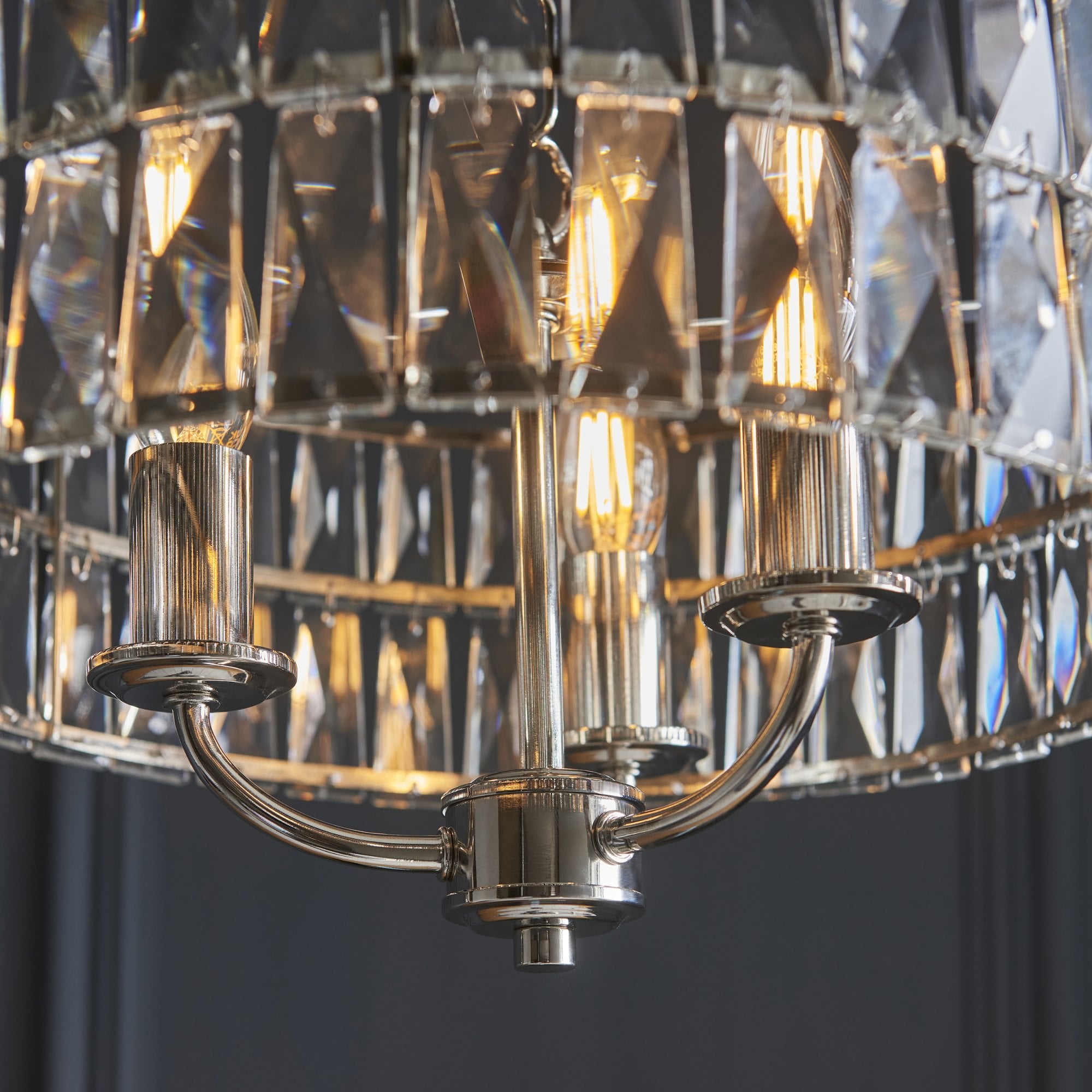 Endon Clifton 3 Light Pendant - Bright Nickel Plate & Clear Crystal Glass