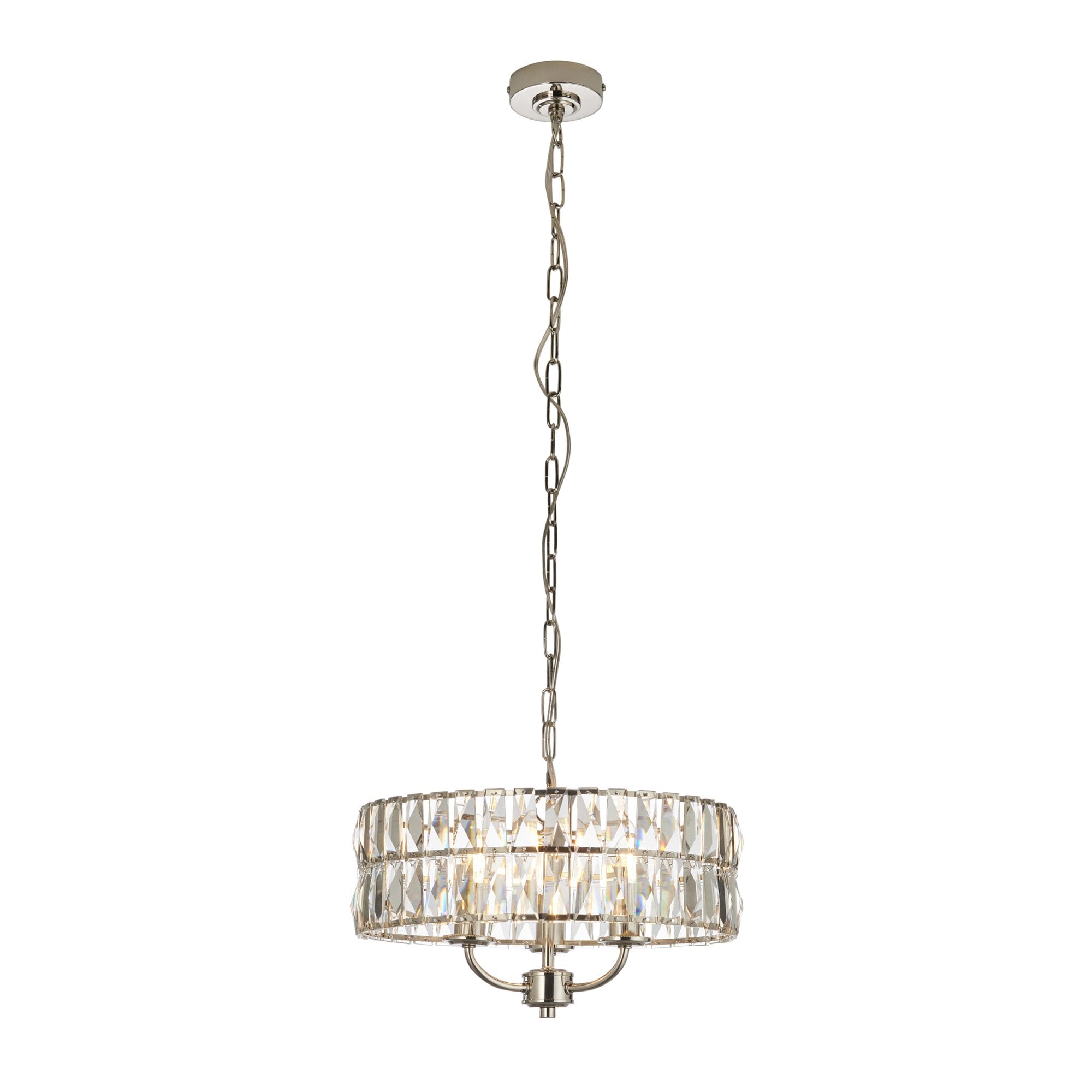 Endon Clifton 3 Light Pendant - Bright Nickel Plate & Clear Crystal Glass