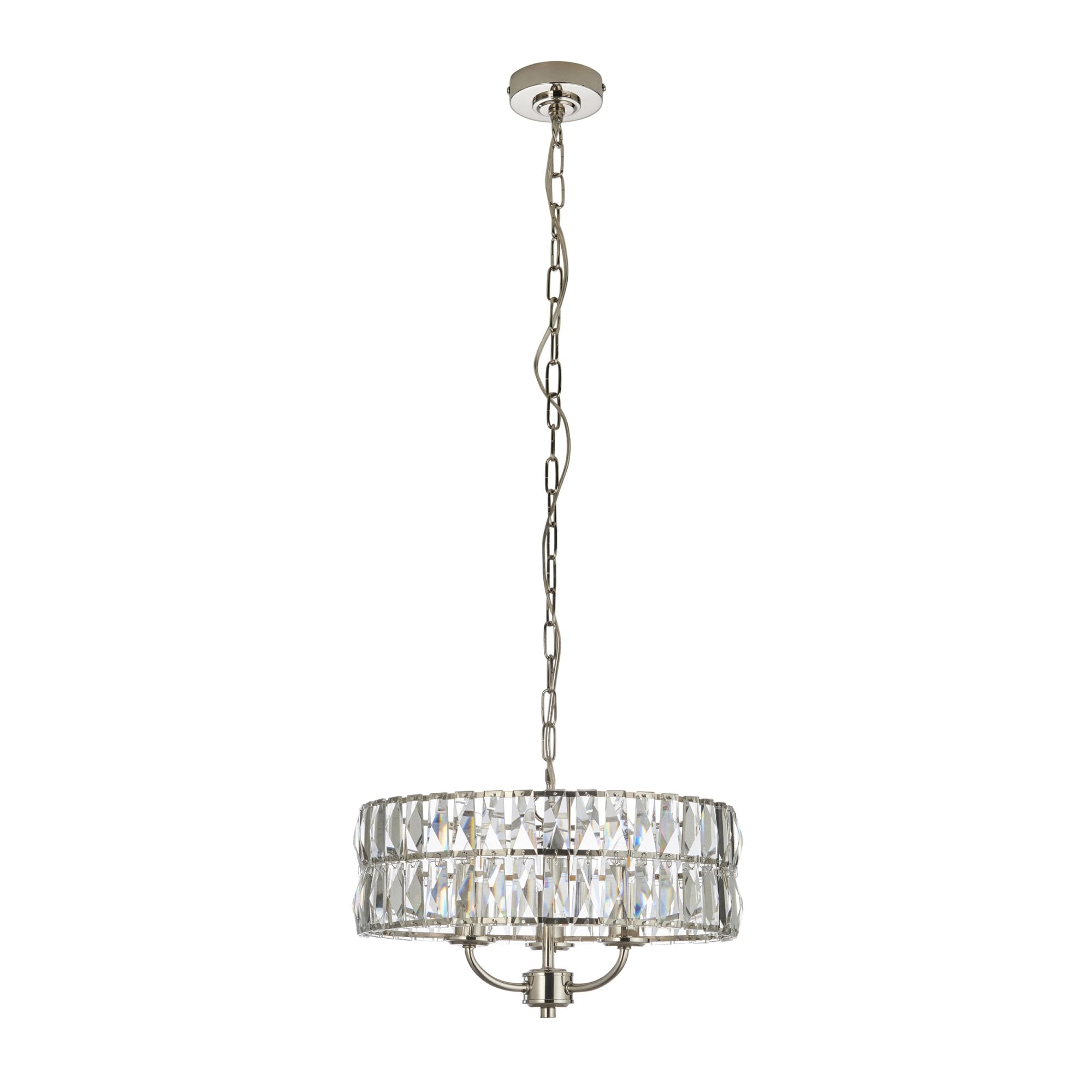 Endon Clifton 3 Light Pendant - Bright Nickel Plate & Clear Crystal Glass