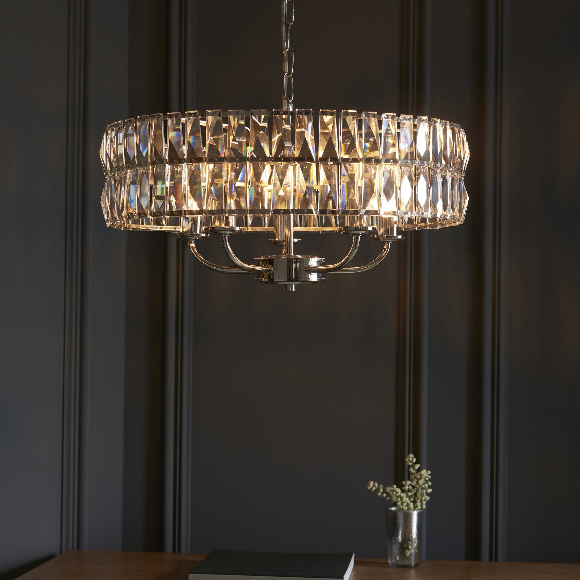 Endon Clifton 5 Light Pendant - Bright Nickel Plate & Clear Crystal Glass