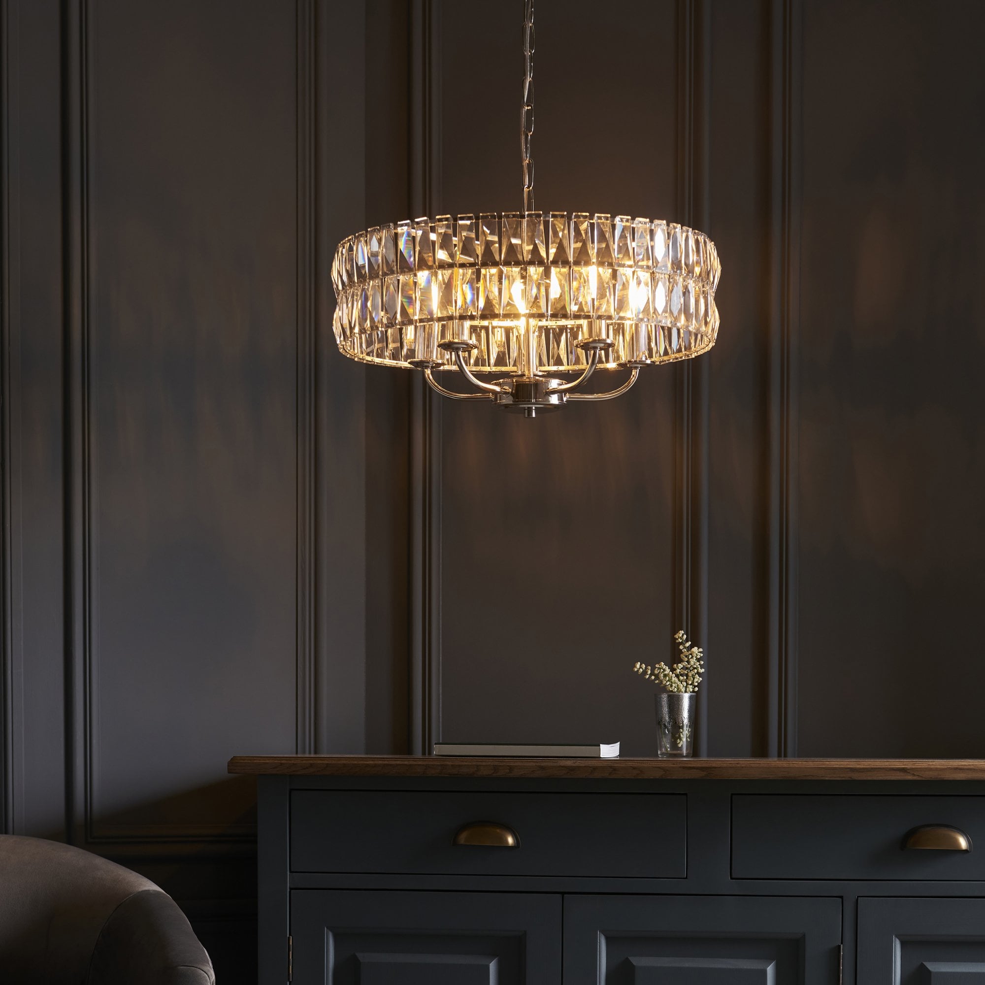 Endon Clifton 5 Light Pendant - Bright Nickel Plate & Clear Crystal Glass