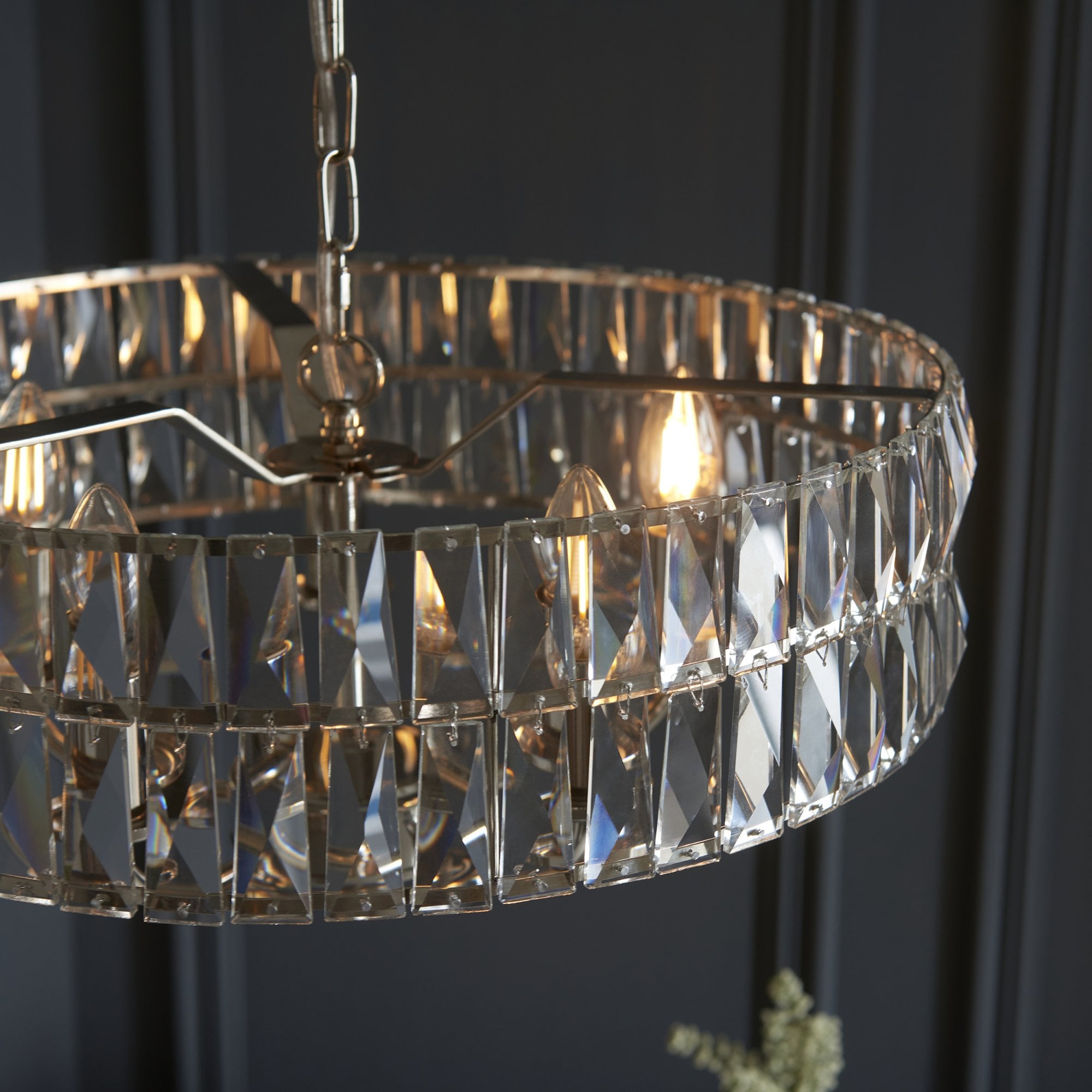 Endon Clifton 5 Light Pendant - Bright Nickel Plate & Clear Crystal Glass