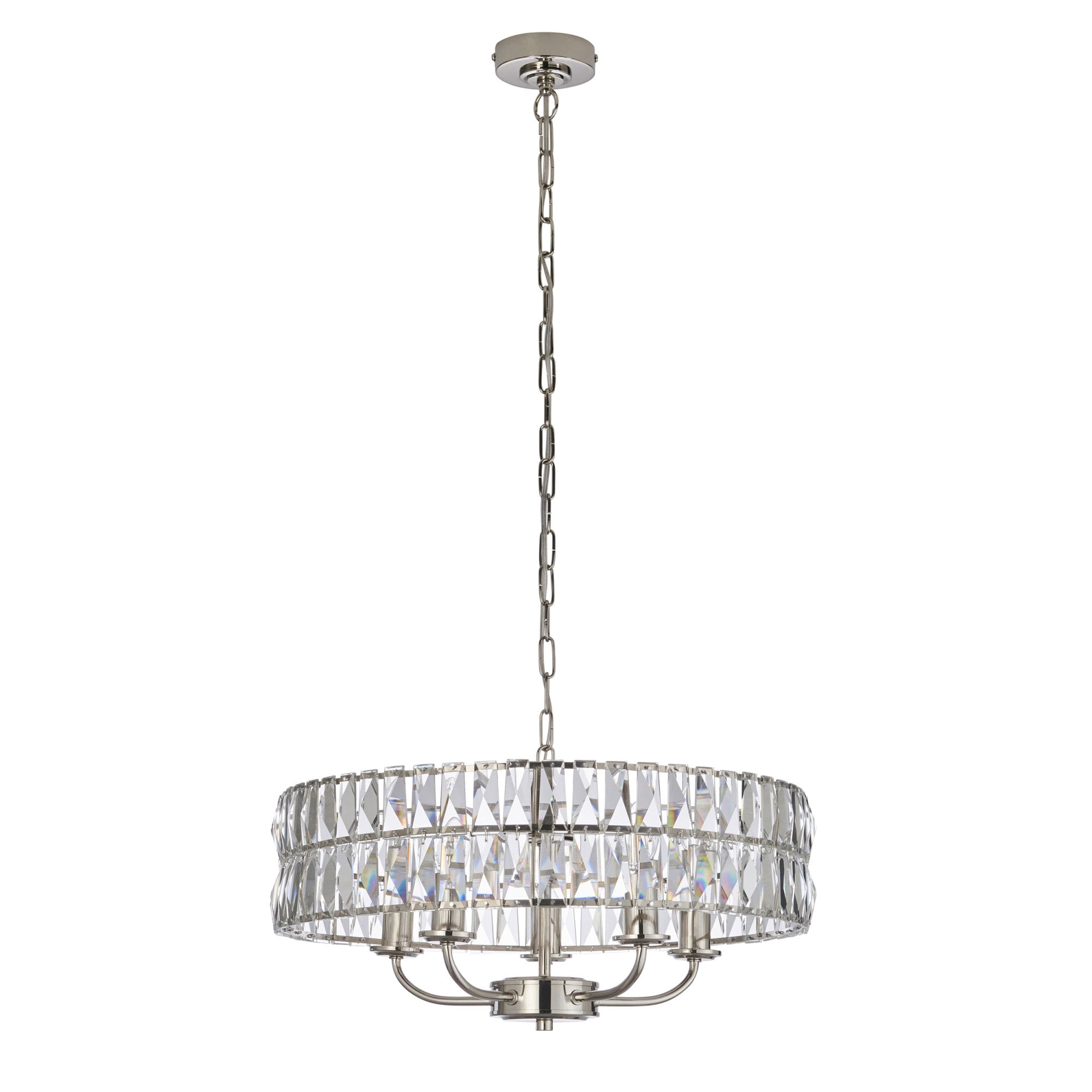 Endon Clifton 5 Light Pendant - Bright Nickel Plate & Clear Crystal Glass