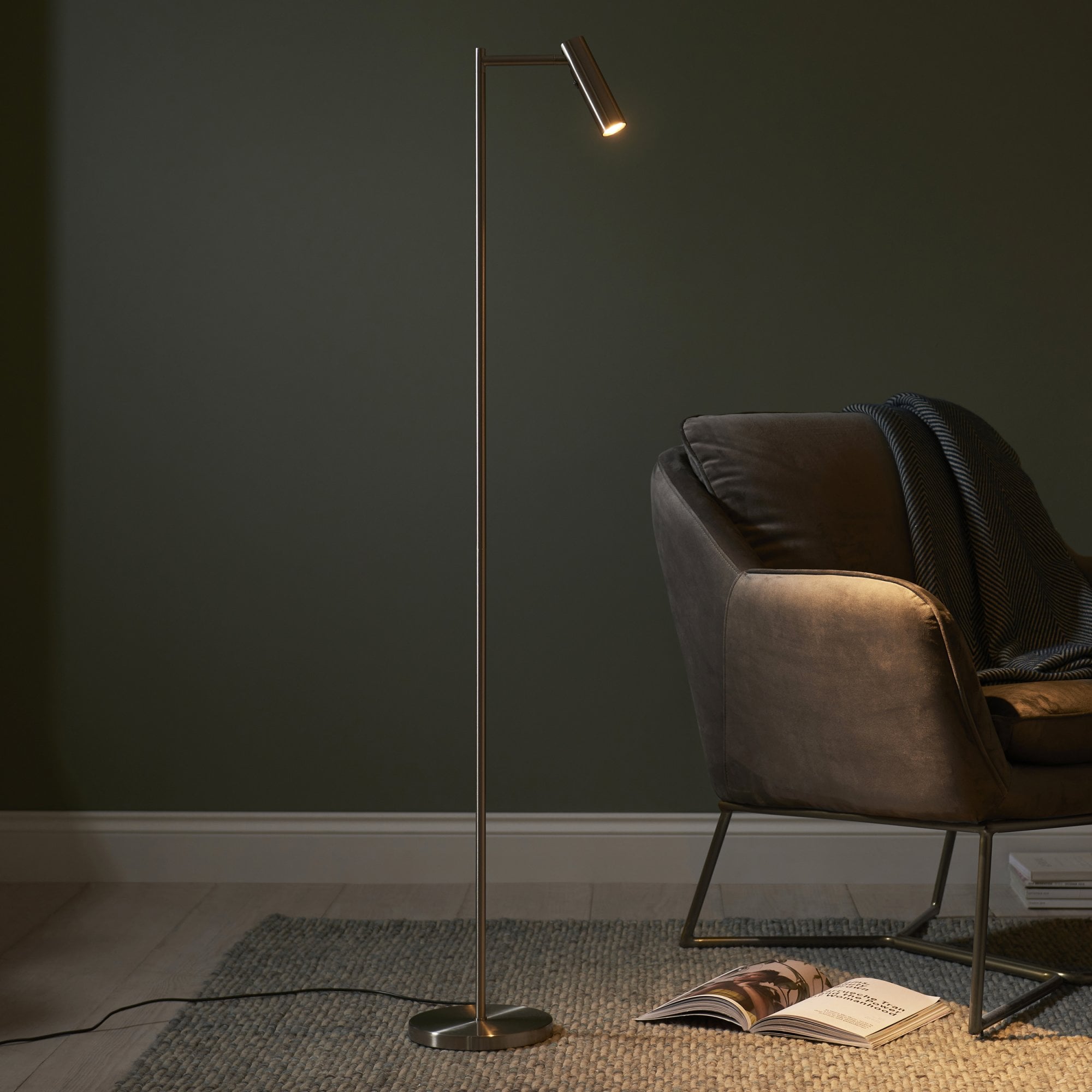 Endon Dedicated Reader Single Floor Light - Satin Nickel Plate