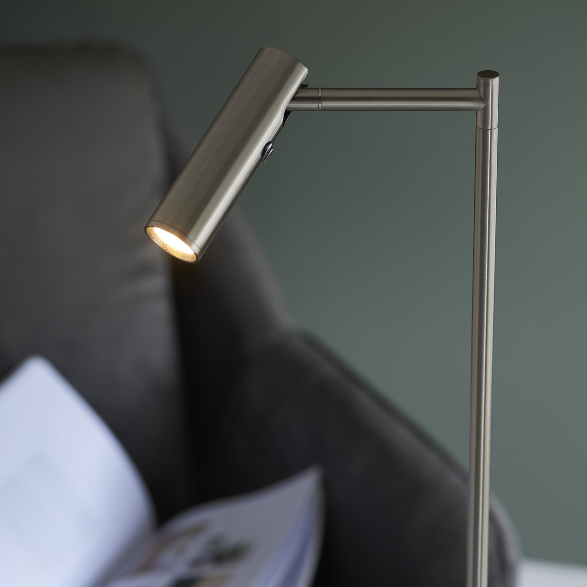 Endon Dedicated Reader Single Floor Light - Satin Nickel Plate