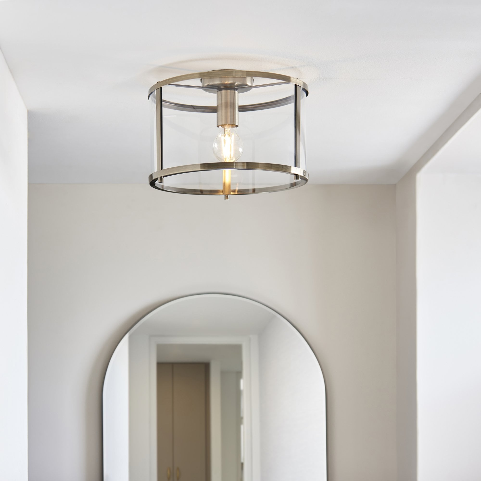Endon Hopton Single Flush Fitting - Antique Brass Plate & Clear Glass
