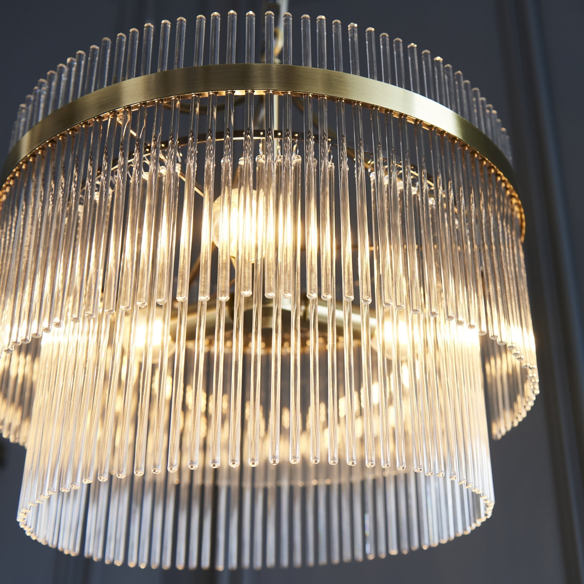 Endon Marietta 3 Light Pendant - Antique Brass Plate & Clear Glass