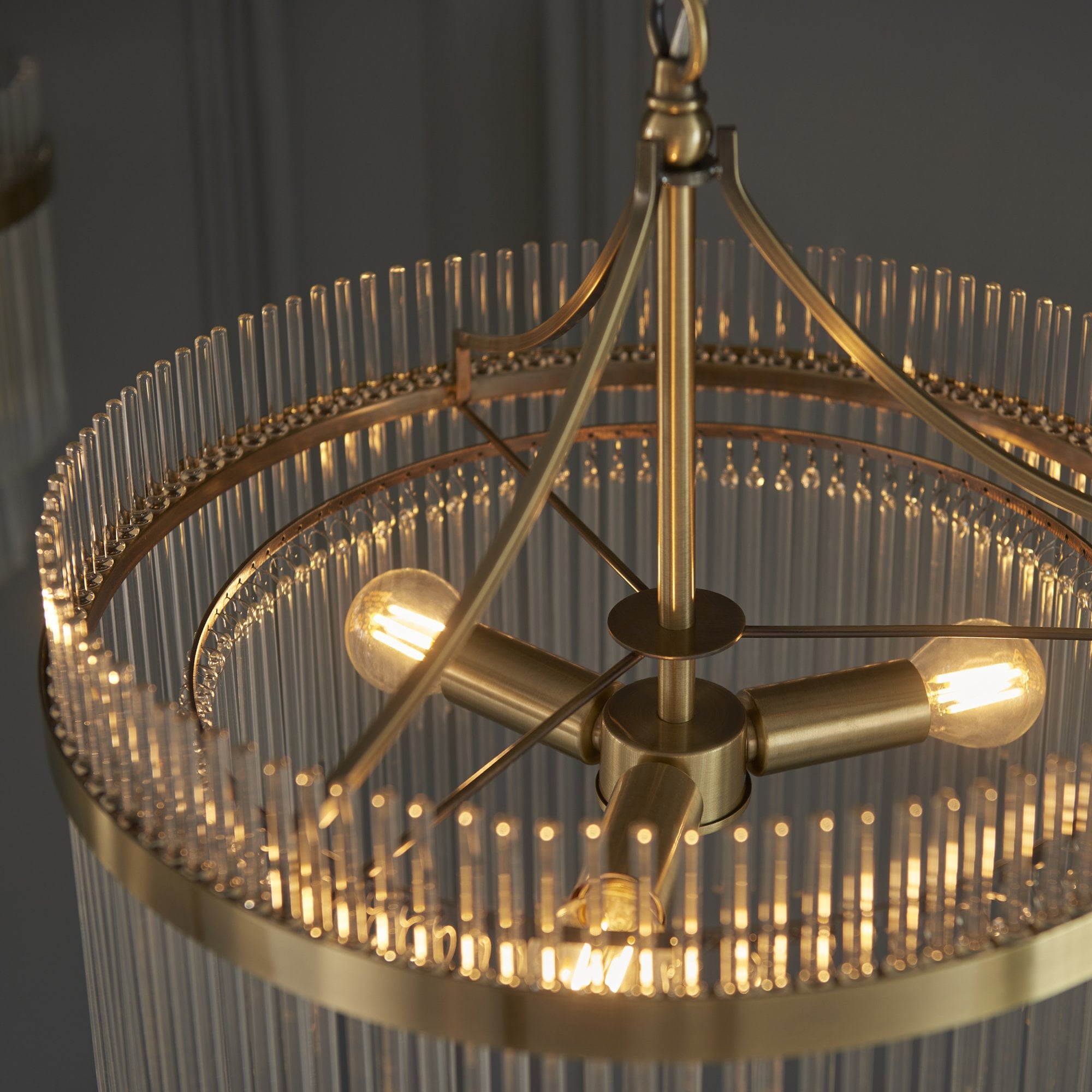 Endon Marietta 3 Light Pendant - Antique Brass Plate & Clear Glass