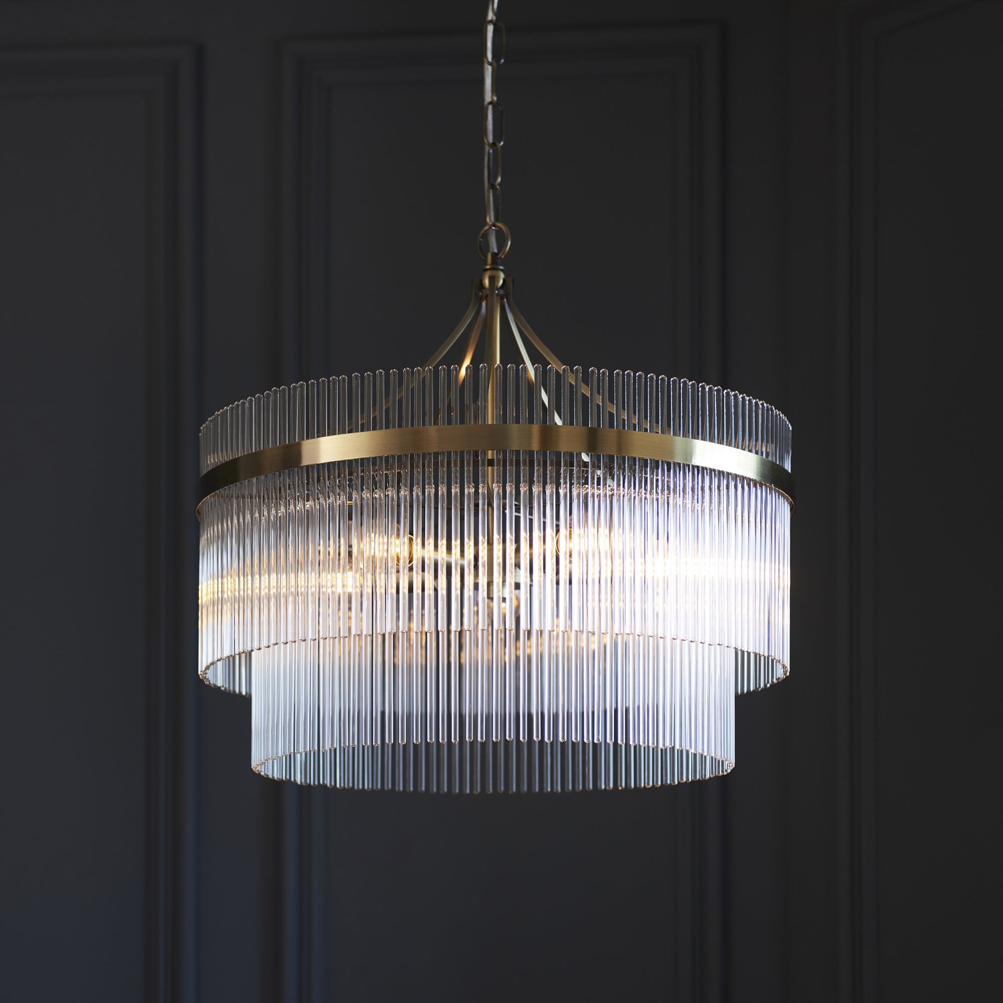 Endon Marietta 5 Light Pendant - Antique Brass Plate & Clear Glass