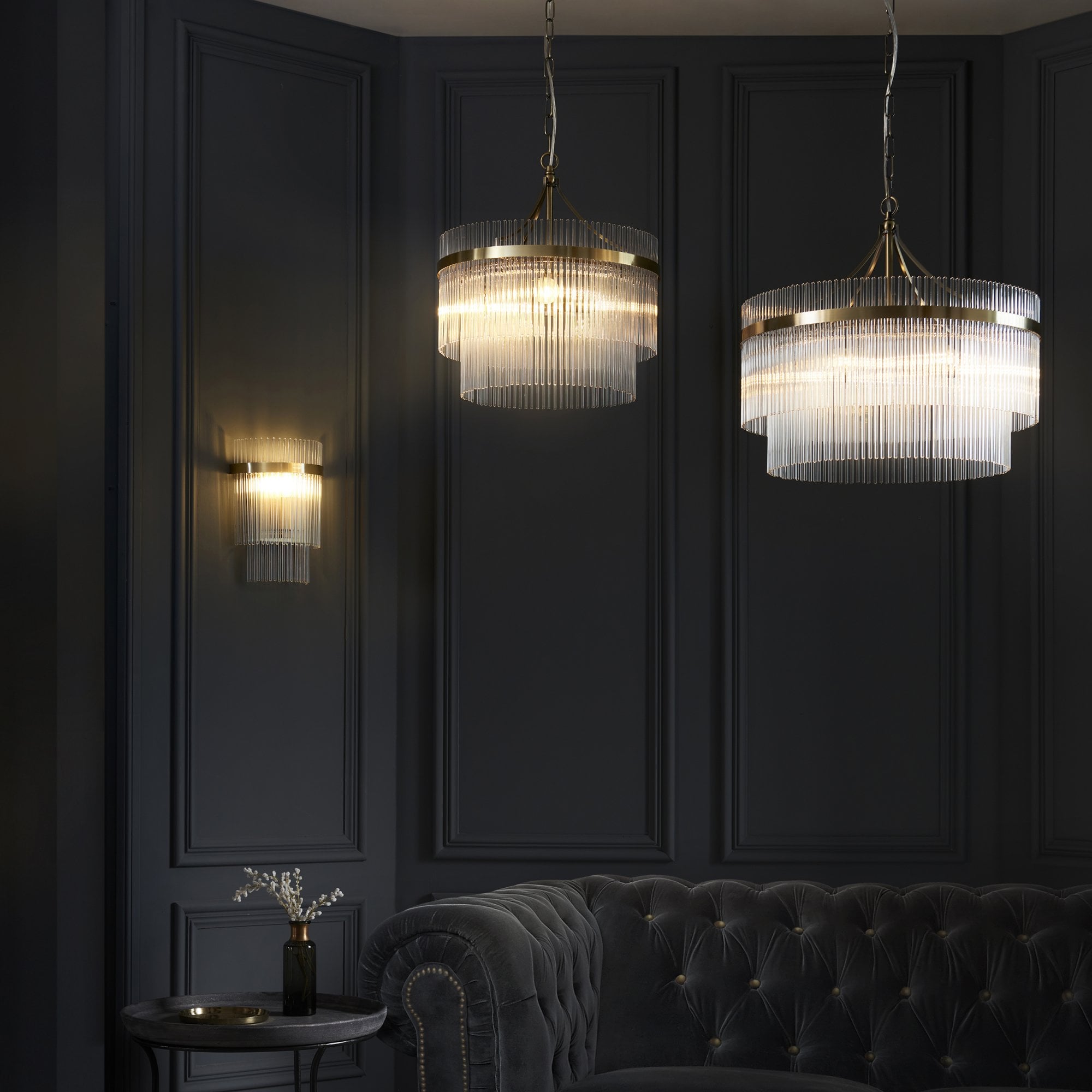 Endon Marietta 5 Light Pendant - Antique Brass Plate & Clear Glass