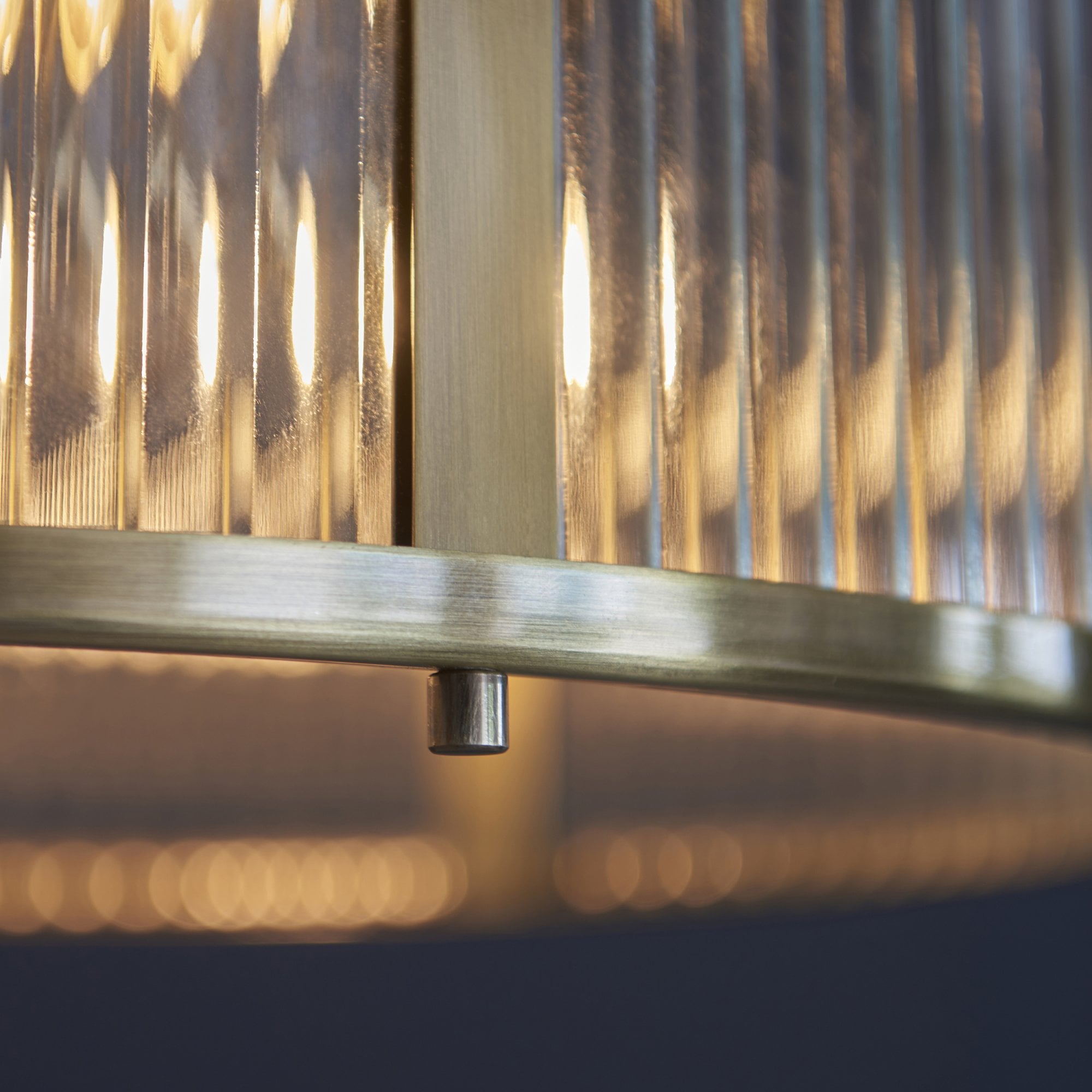 Endon Ridgeton 3 Light Pendant - Antique Brass Plate & Clear Ribbed Glass