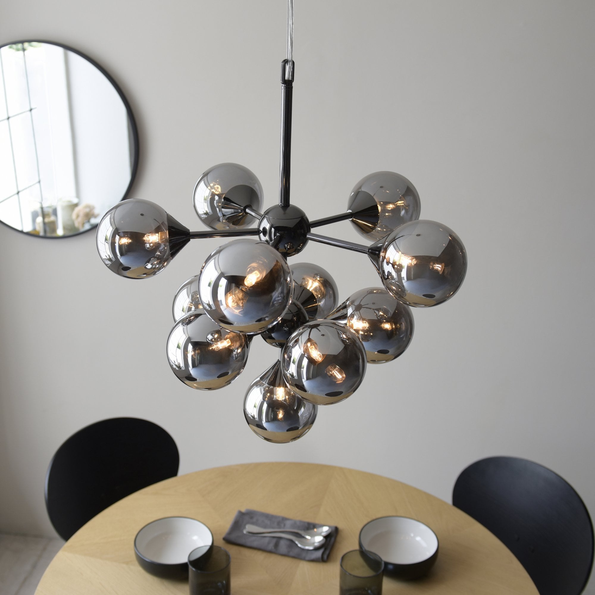 Endon Oscar 11 Light Pendant - Black Chrome Plate & Smoked Mirror Glass