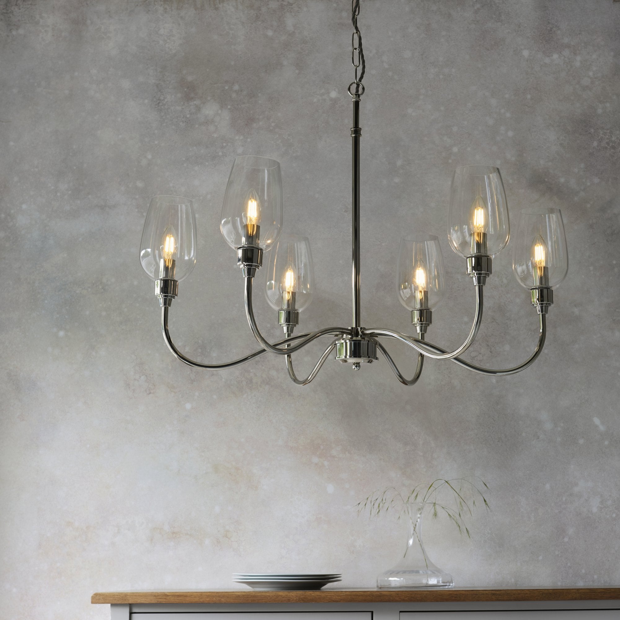 Utopia Walton 6 Light Pendant - Bright Nickel Plate & Clear Glass