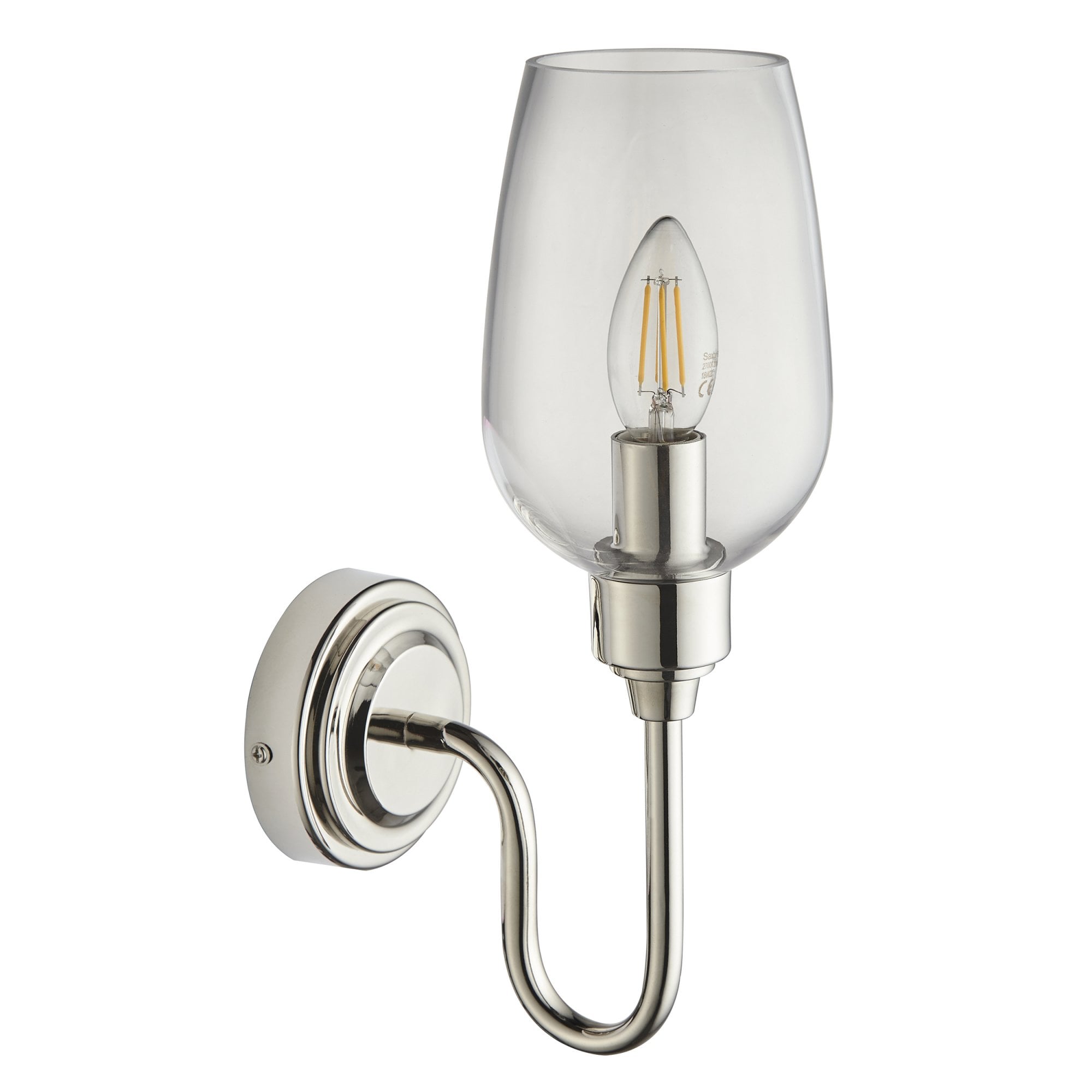 Utopia Walton Single Wall Light - Bright Nickel Plate & Clear Glass
