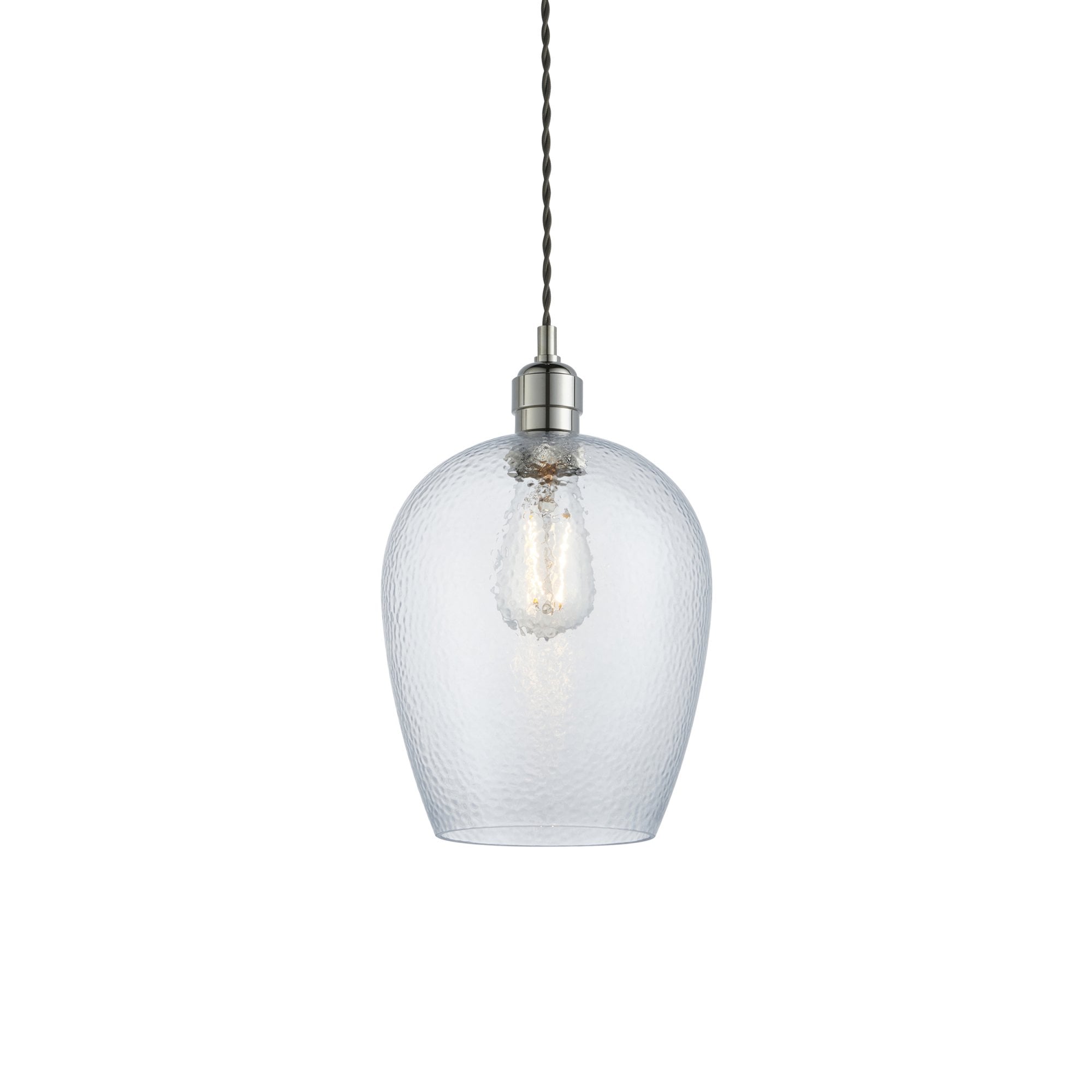 Utopia Finesse Small Single Pendant - Bright Nickel Plate & Clear Hammered Glass